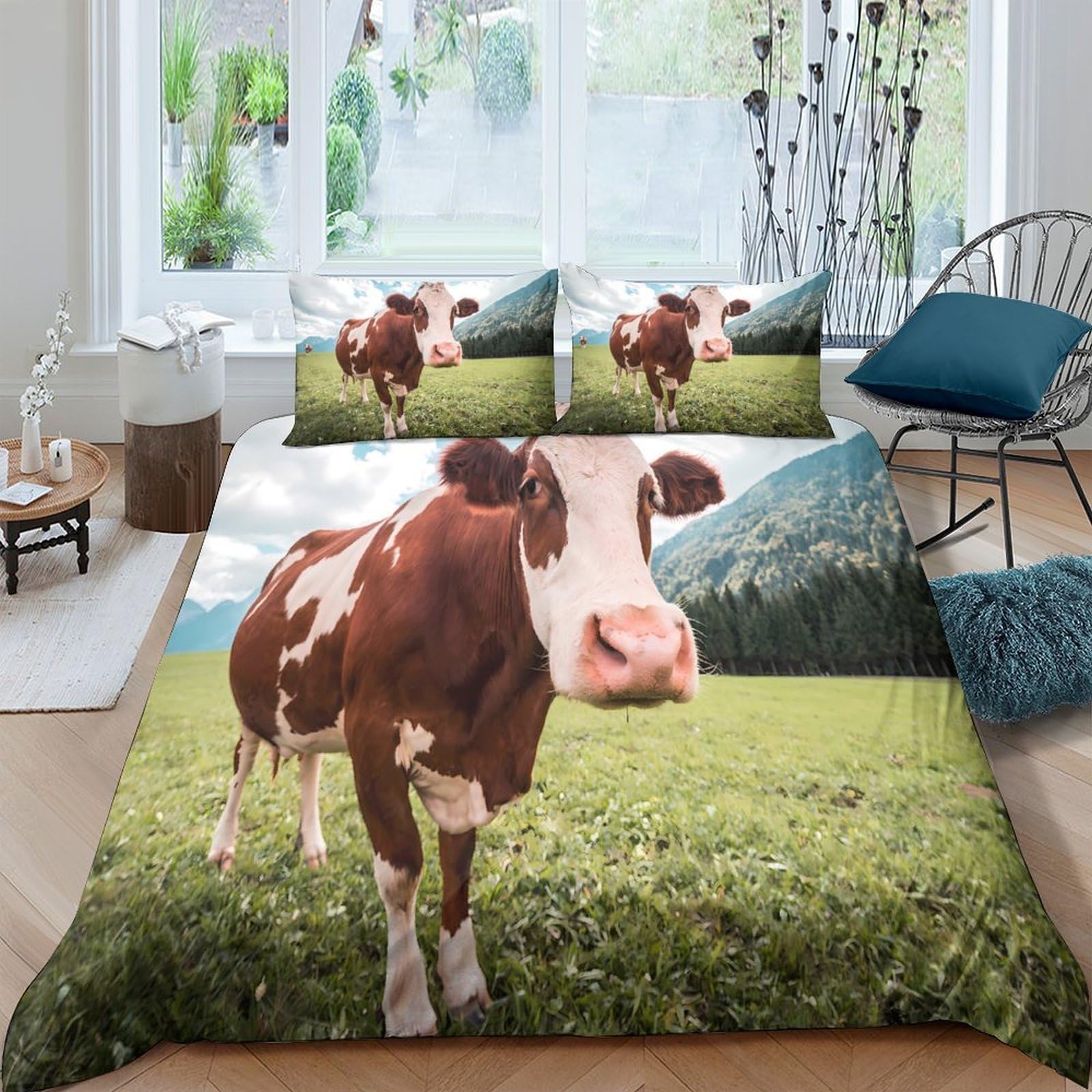 Ctjqhvkz Style-8 3D Printed Cow Pasture Fitted Sheet Microfiber Soft Breathable Farm Landscape Bed Cover For Bedroom Dorm Mattress Protection Decor Single（135X200cm）