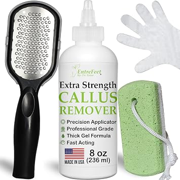 Dr. Entres Callus Remover Gel Kit for Feet Foot File, Pumice Stone, 5 Glove Pairs for Gel Application, Spa Kit, Foot Care, Pedicure Tools, Scrubber, 8oz