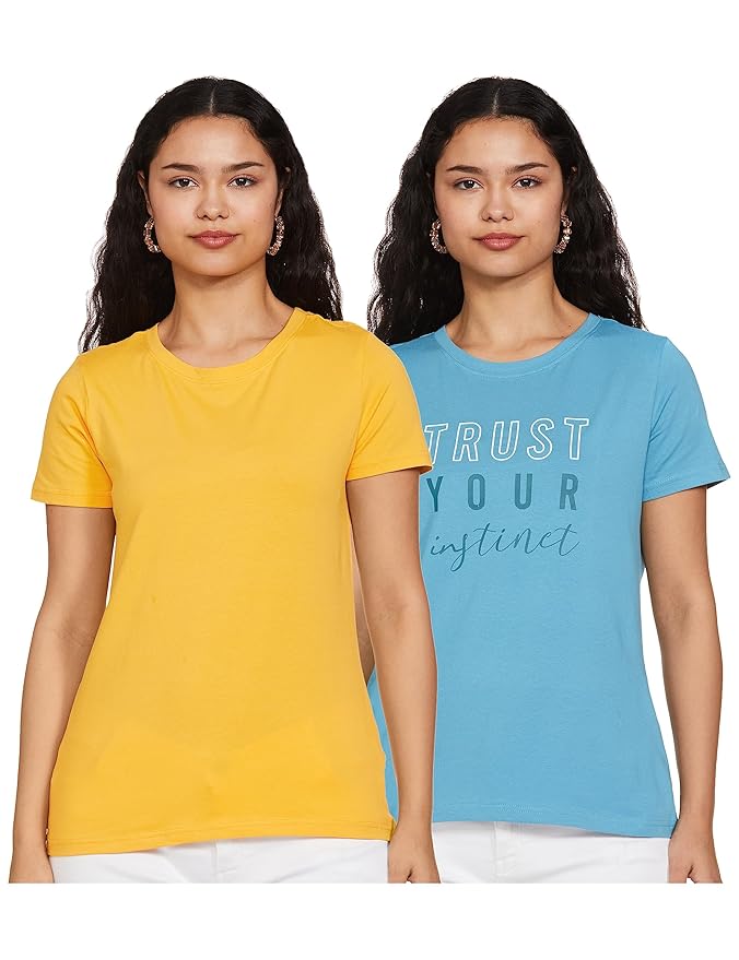 Symbol Women's Solid Cotton Stretch Half Sleeve Round Neck Regular Fit T-Shirt (Available in Plus Sizes)