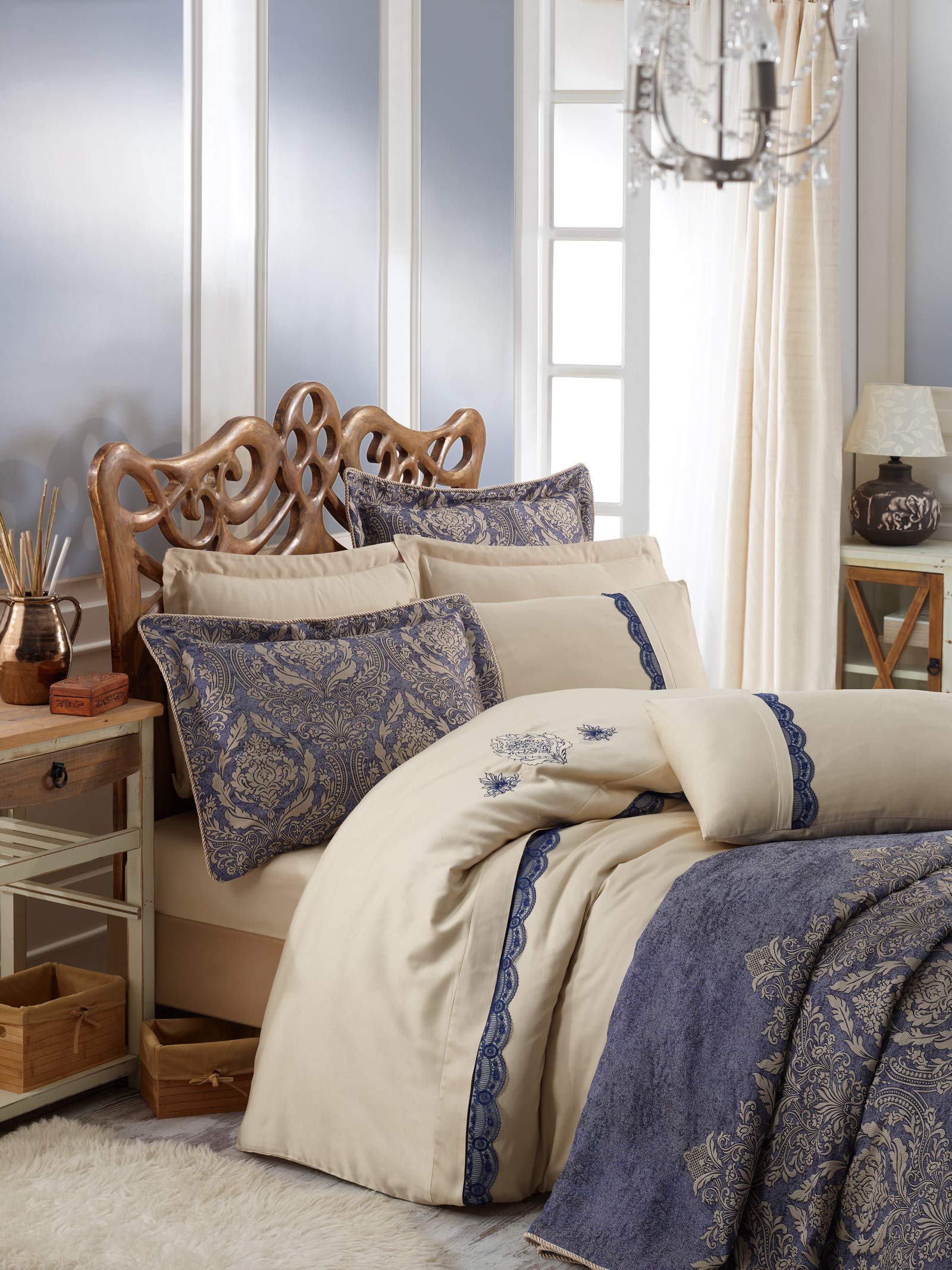 Cotton Box Platinum Nevresim Takimi Yatak Ortusu Ornella Lacivert Amazon Com Tr