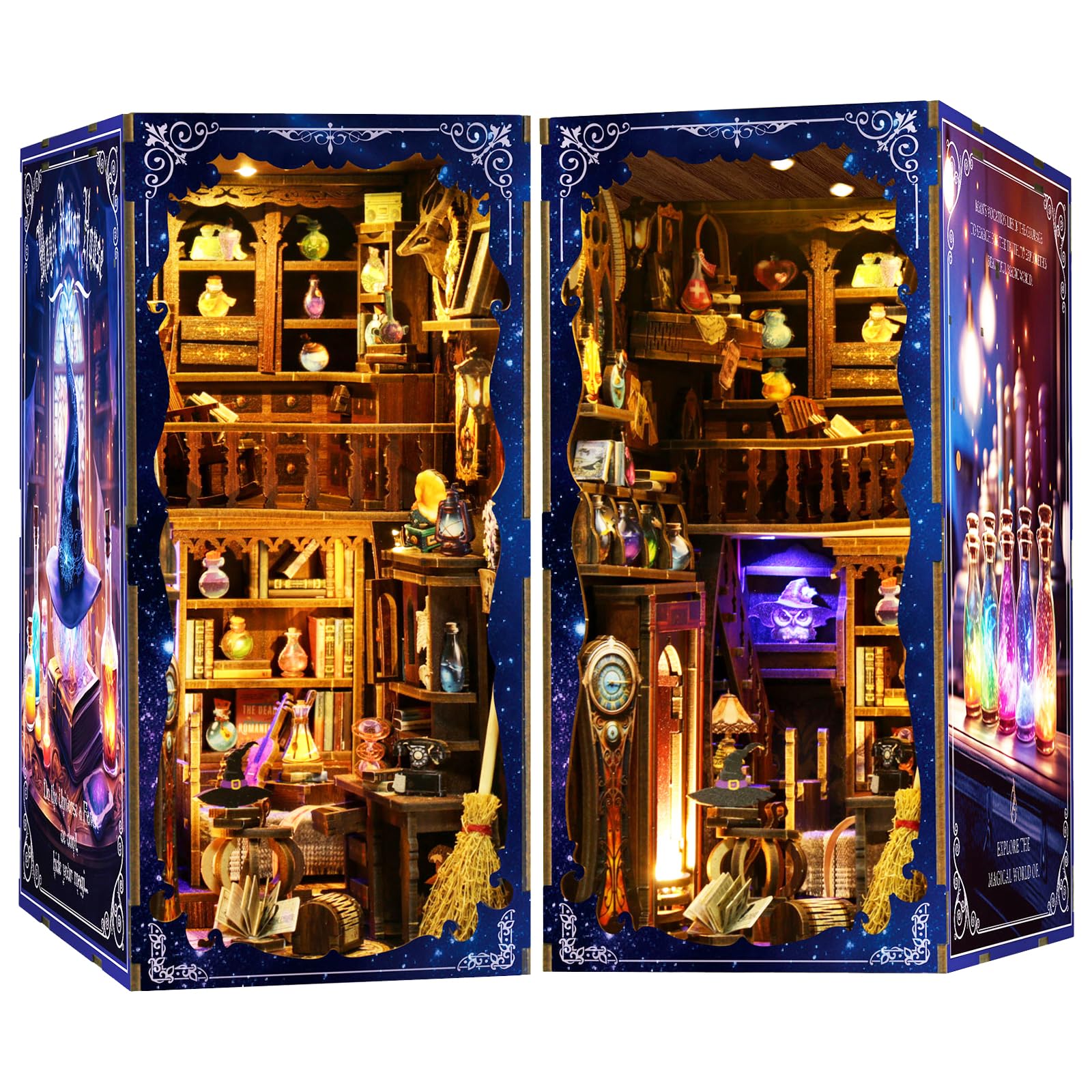 Wooden Booknook, Diy 3D Book Nook con Luce LED e Coperchio Antipolvere Decor, Piccola Taverna Kit Diorama Regali Adatti per gli Adolescenti (Negozio di Pozioni Magiche) (Negozio di pozioni magiche)