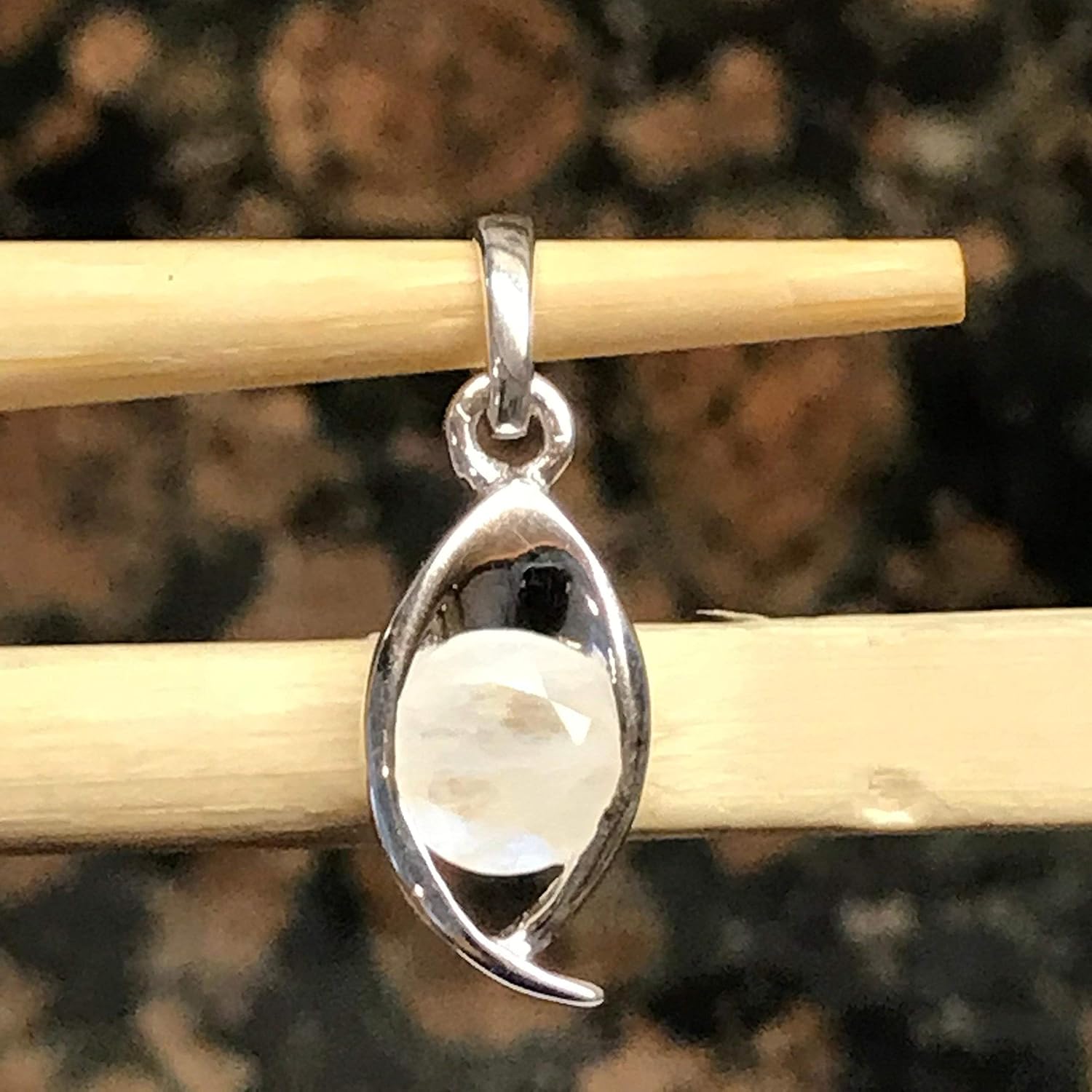 Natural Rainbow Moonstone 925 Solid Sterling Silver Pendant 20mm - Image 6