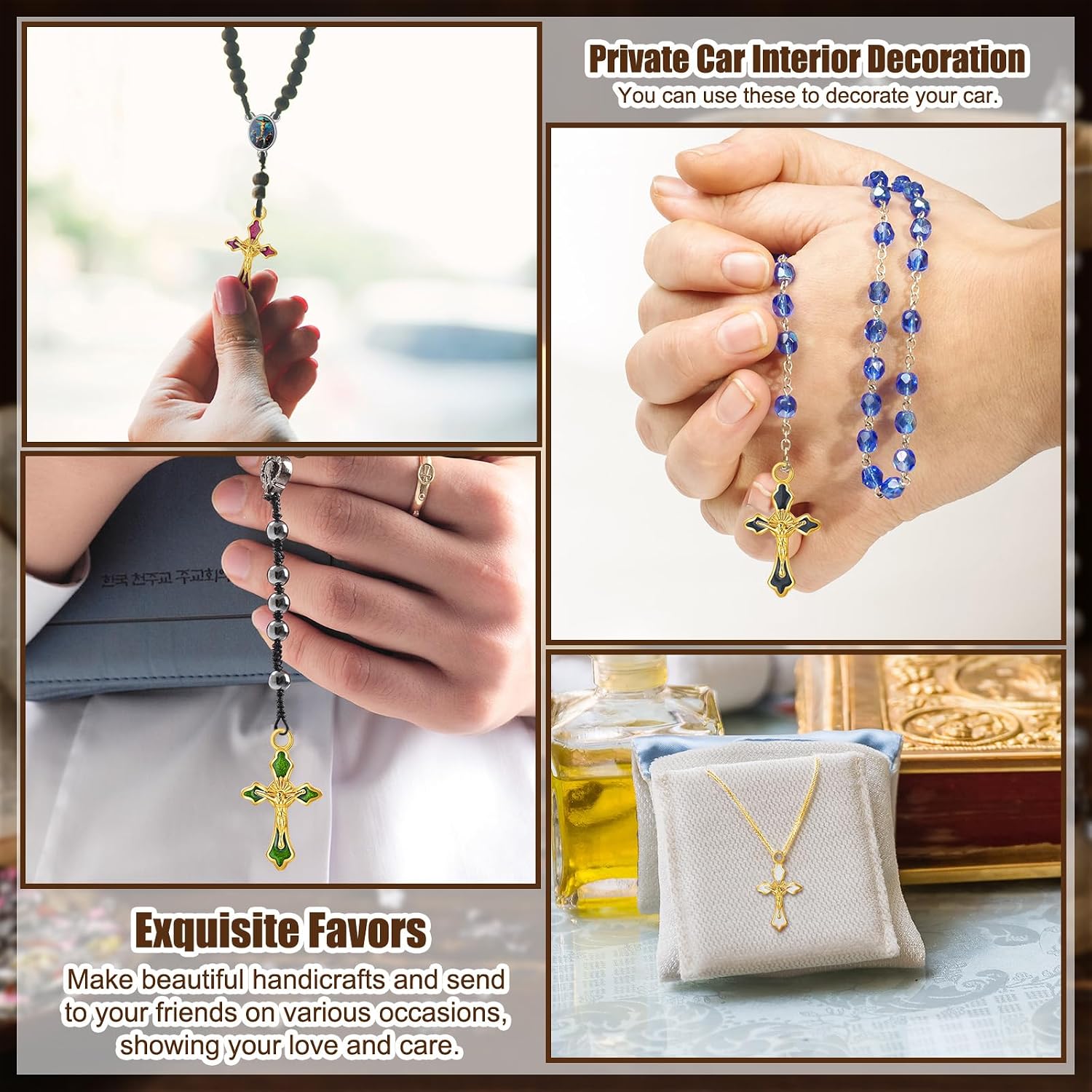 200 Pcs/ 100 Sets Rosary Making Kits Supplies Cross and Center Medal Charm Alloy Picture Religious Charms Crucifix Pendant for DIY Jewelry Making Prayer Bracelet Necklace Earring