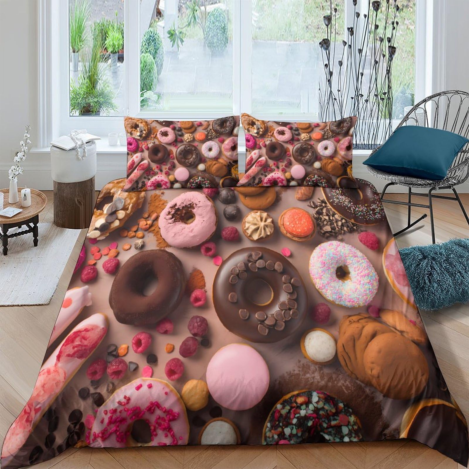 Ctjqhvkz Style-6 3D Printed Donut Dessert Fitted Sheet Microfiber Soft Colorful Pastry Mattress Cover For Bedroom Guest Room Decor Single（135X200cm）