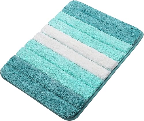 PiccoCasa Tapetes de baño de microfibra a rayas, peludos, suaves, gruesos y absorbentes, tapetes de baño para bañera de baño, antideslizantes,