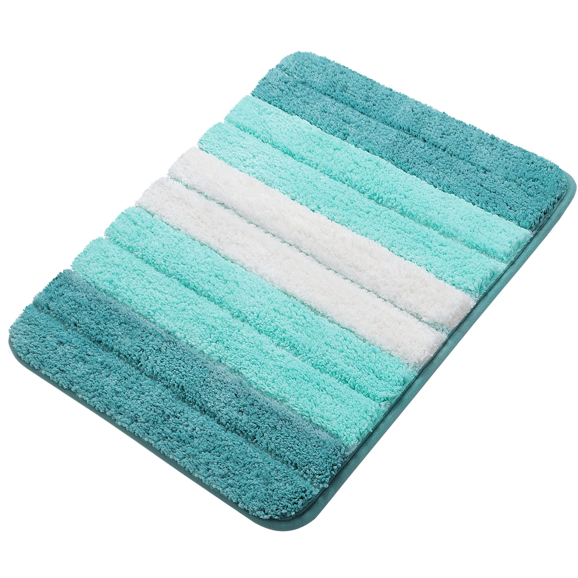 Tapis de bain en microfibres bleu turquoise à rayures 40x60 cm pour sortie de baignoire