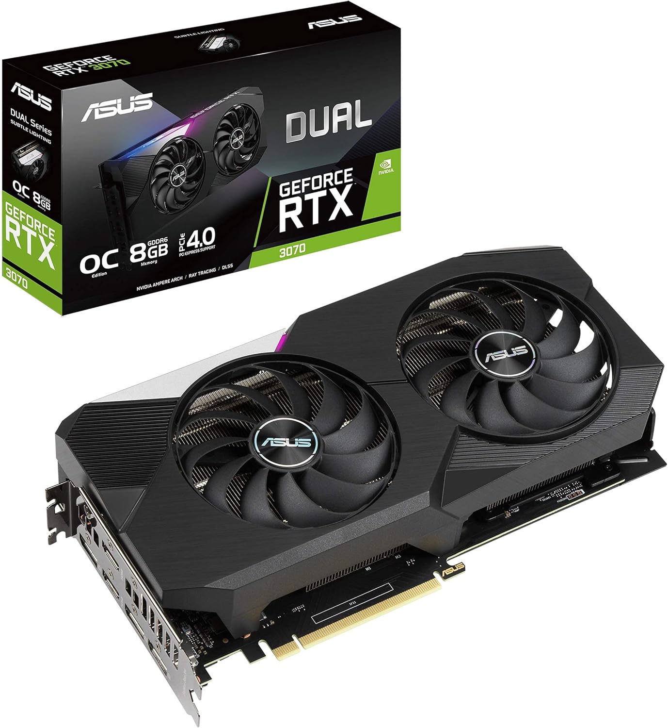 ASUS Dual NVIDIA GeForce RTX 3070 OC Edition Gaming Graphics Card (PCIe 4.0, 8GB GDDR6 Memory, HDMI 2.1, DisplayPort 1.4a, Axial-tech Design, Dual BIOS, Protective Backplate, GPU Tweak II) (Renewed)