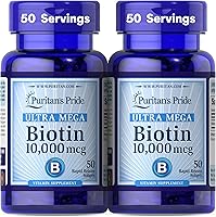Vista 1 de Puritan's Pride Ultra Mega Biotina Premium 10,000mcg, suplemento dietético para cabello saludable, piel, uñas y apoyo al metabolismo energético