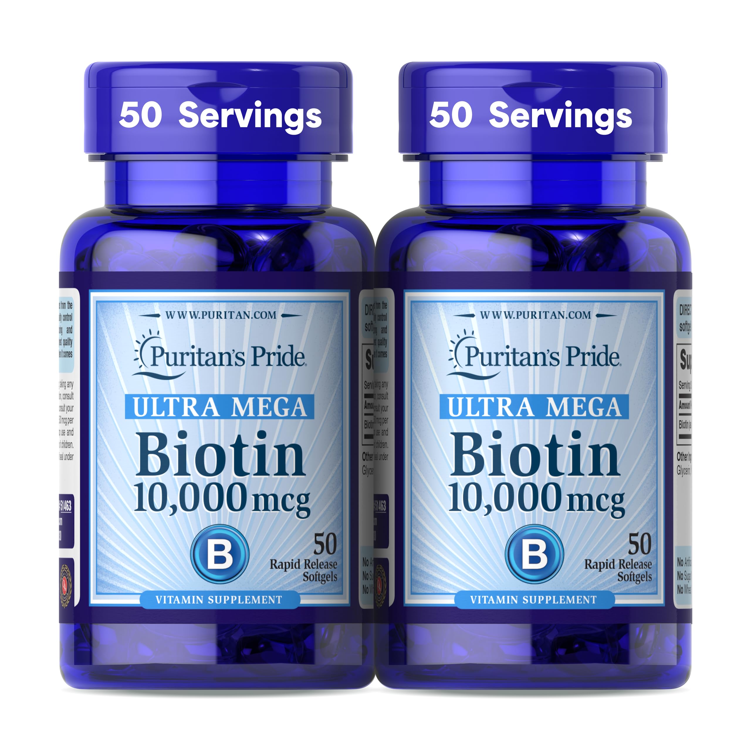 Puritan's Pride Biotin 10000 Mcg Softgels, 50 count (Pack Of 2)