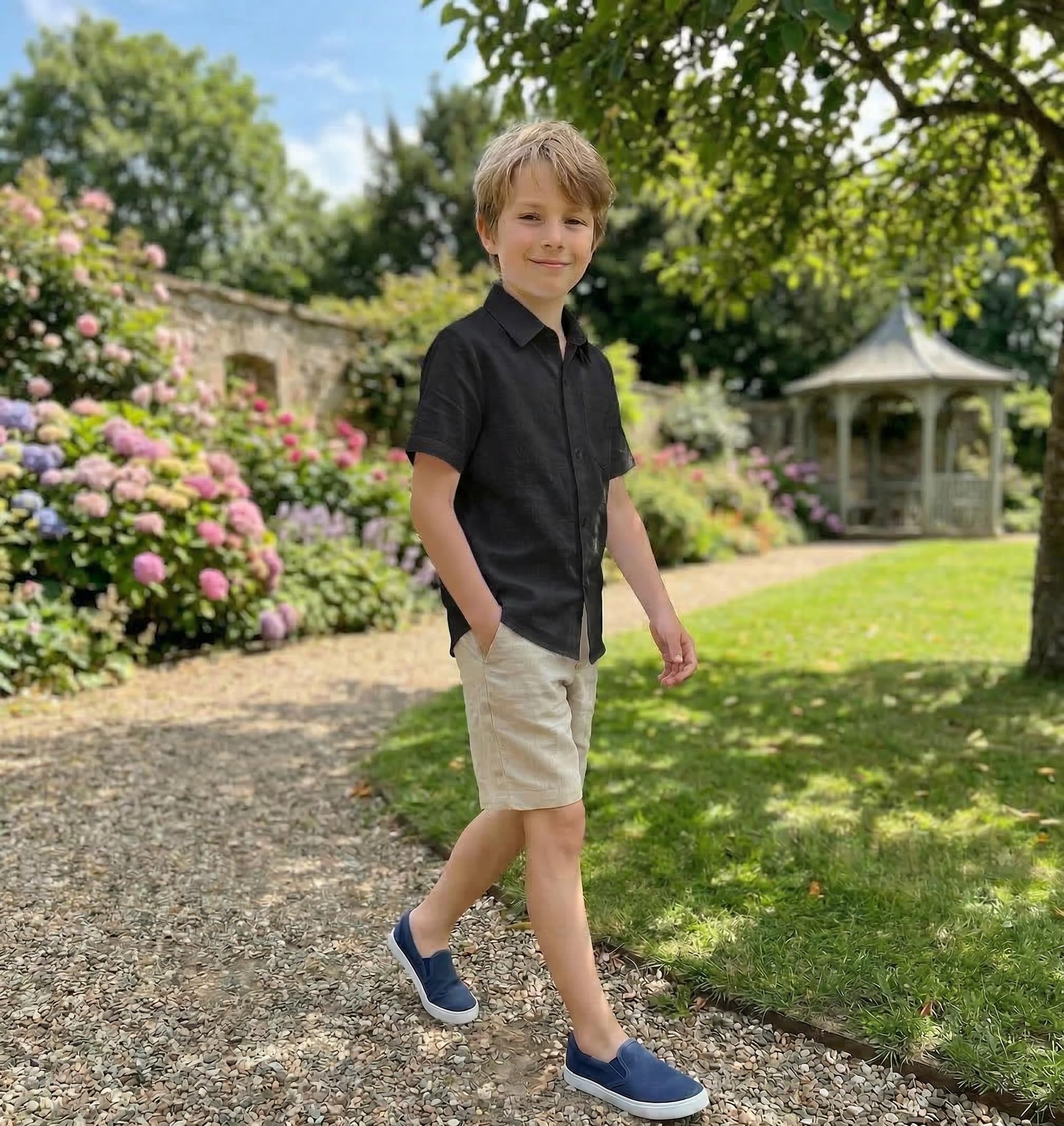 Arshiner Garçons Chemises en Lin Eté Enfants Manches Courtes Boutonnés Shirt Loisirs Poche Chemises pour Garçons 5-13 Ans
