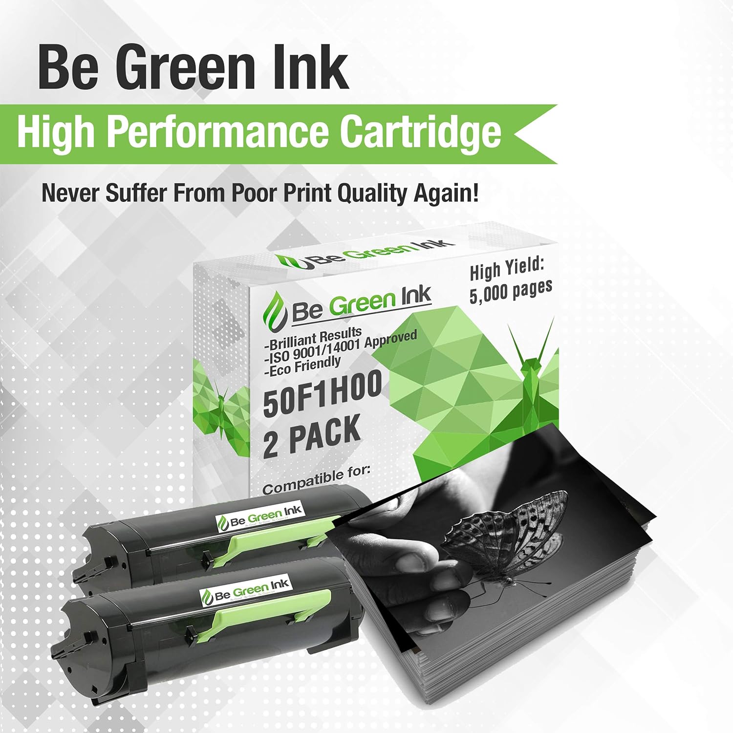Flash Sale Be Green Ink Compatible Replacement Black Toner Cartridge for Lexmark MS310dn MS312dn MS315dn MS410dn MS415dn MS510dn MS610dn – 50F1H00 Black Toner (2 Pack 5,000 High Yield)