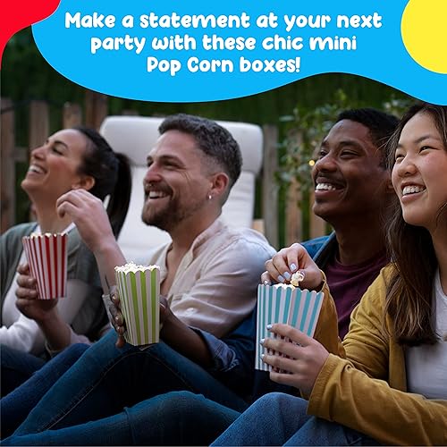 Miniatura 10 de Mini cajas de palomitas de maíz y dulces para cumpleaños, despedida de soltera y baby shower, diseño de rayas surtido, 36 unidades (mezcla de
