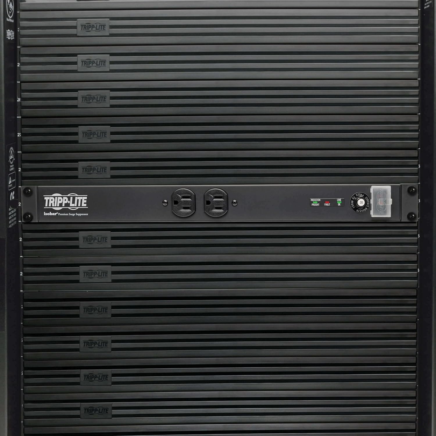 Tripp Lite 12-Outlet Rackmount PDU Isobar Surge Protector Power Strip, 20A, 3840 Joules, 15ft Cord with 5-20P Plug, 1U Rack-Mount, Lifetime Manufacturer's Warranty & $25,000 Insurance (IBAR12-20ULTRA)