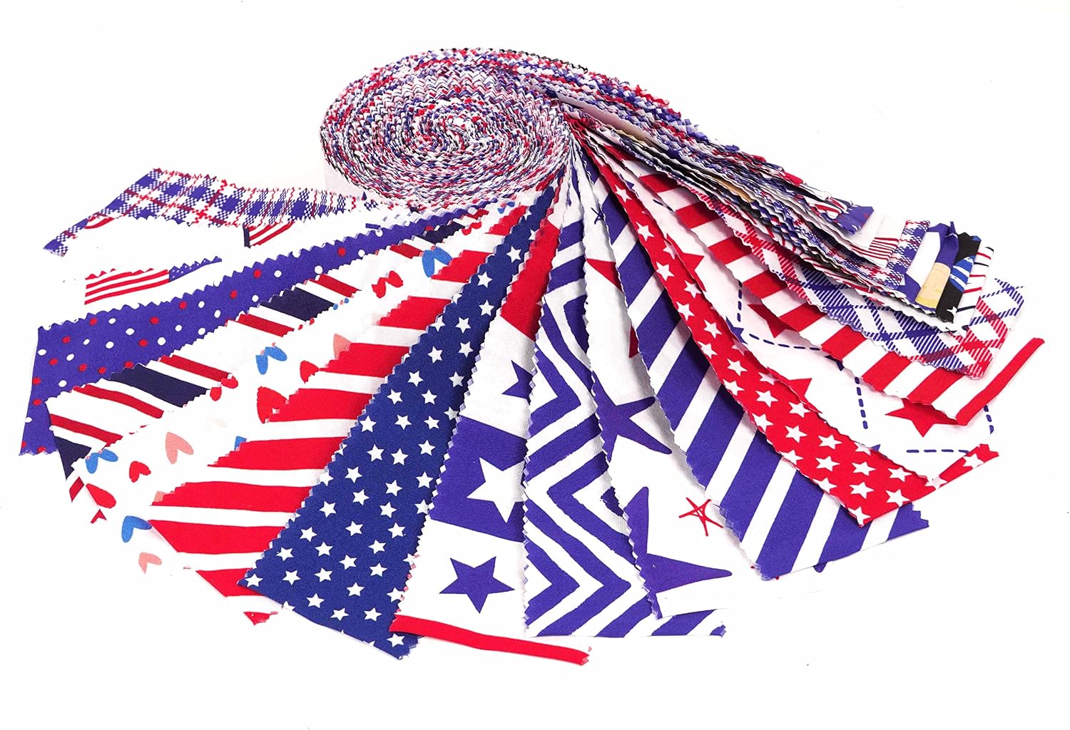 Soimoi 40Pcs American Color Flag Theme Print Cotton Precut Fabrics for Quilting Craft Strips 2.5x42inches Jelly Roll - Red, Blue & White