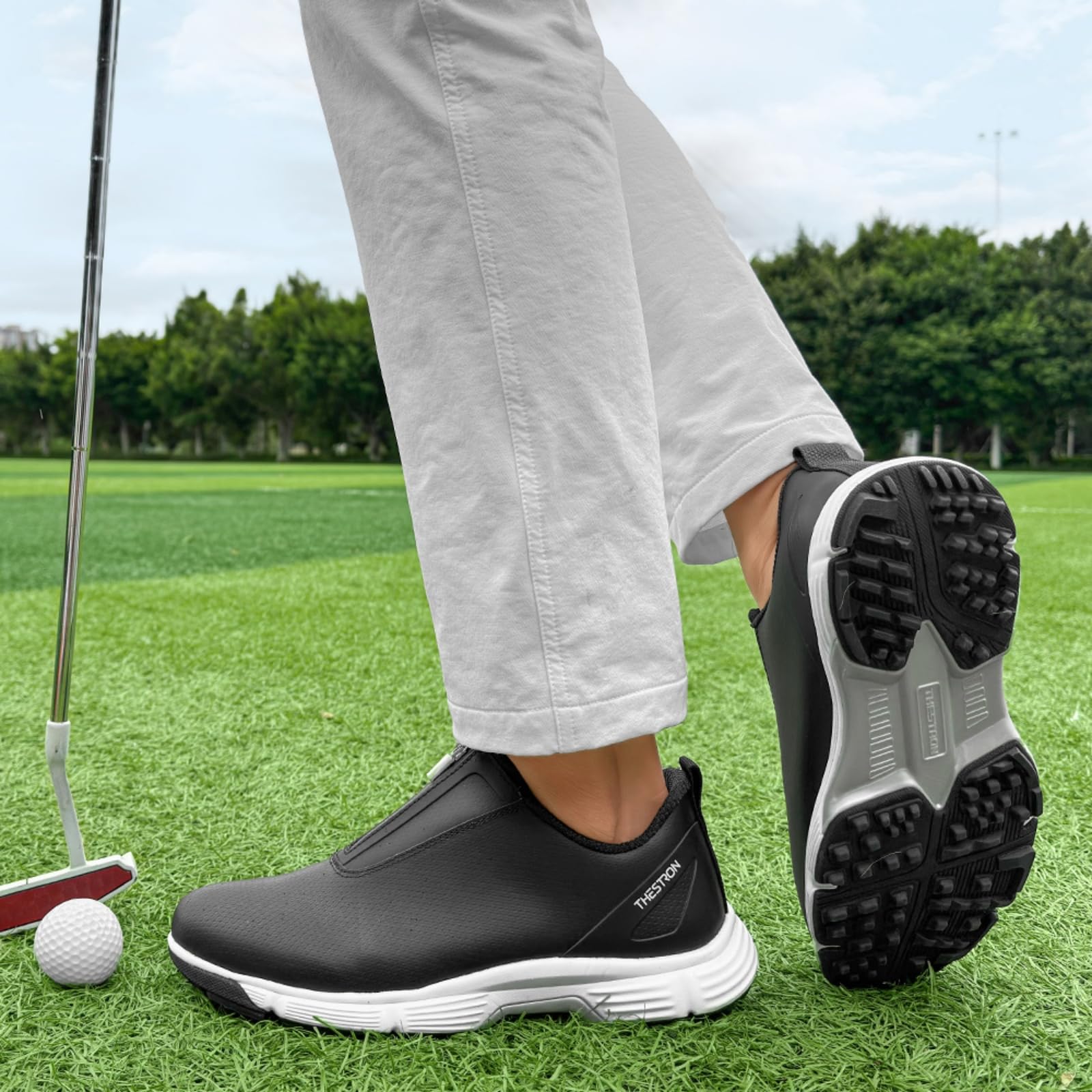 Scarpe Golf Donna Sneakers da Golf Professionali Impermeabili Senza Tacchetti Modello Slip-On con Cerniera Calzature da Passeggio per attività All'aperto