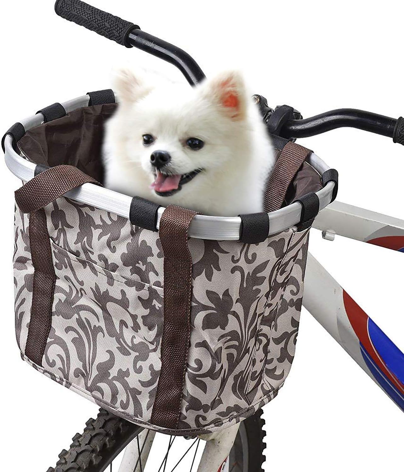 URBEST 自転車用バスケット 小型ペット 猫 犬 折りたたみキャリア 取り外し可能な自転車ハンドルバー フロントバスケット クイ