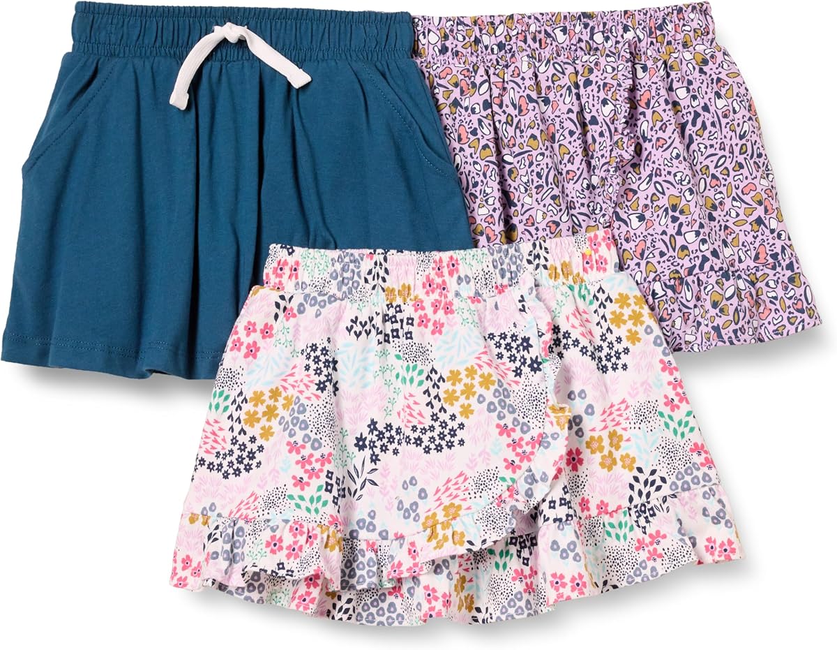 Falda pantalón de punto para niñas y niños pequeños con cintura elástica y pantalones cortos incorporados, paquete de 3