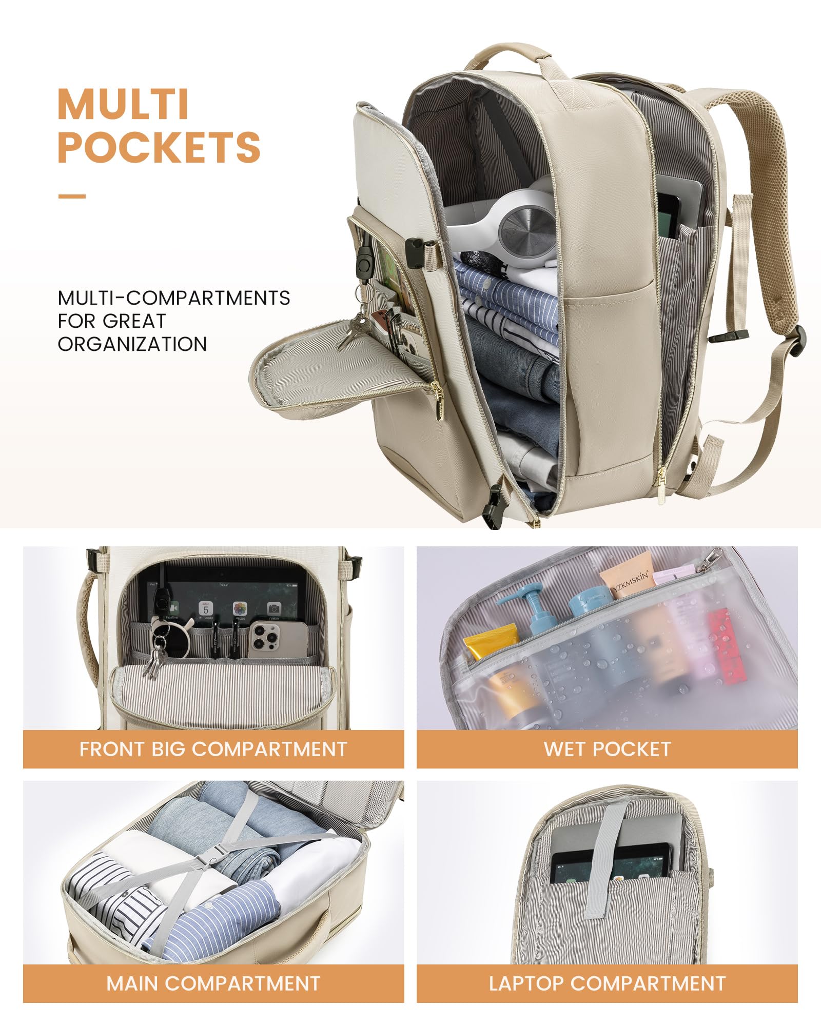 LOVEVOOK Sac à Dos Bagage à Main Avion 45x36x20cm - 40L Compatible Ryanair Easyjet - Imperméable