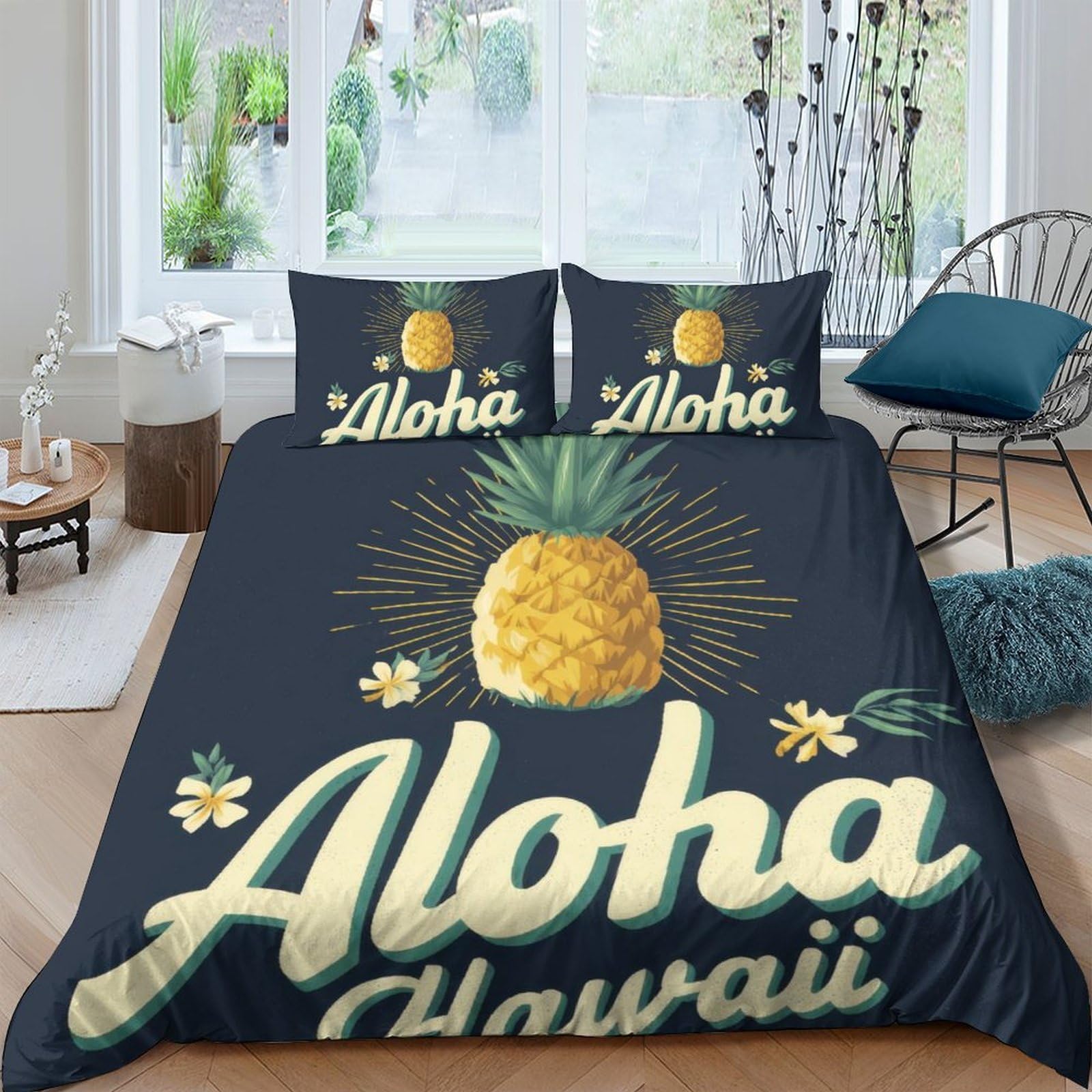 Ctjqhvkz Style-3 3D Printed Pineapple Aloha Fitted Sheet Microfiber Bedroom Decor Hawaiian Bed Cover For Home Guest Room Dorm Single（135X200cm）