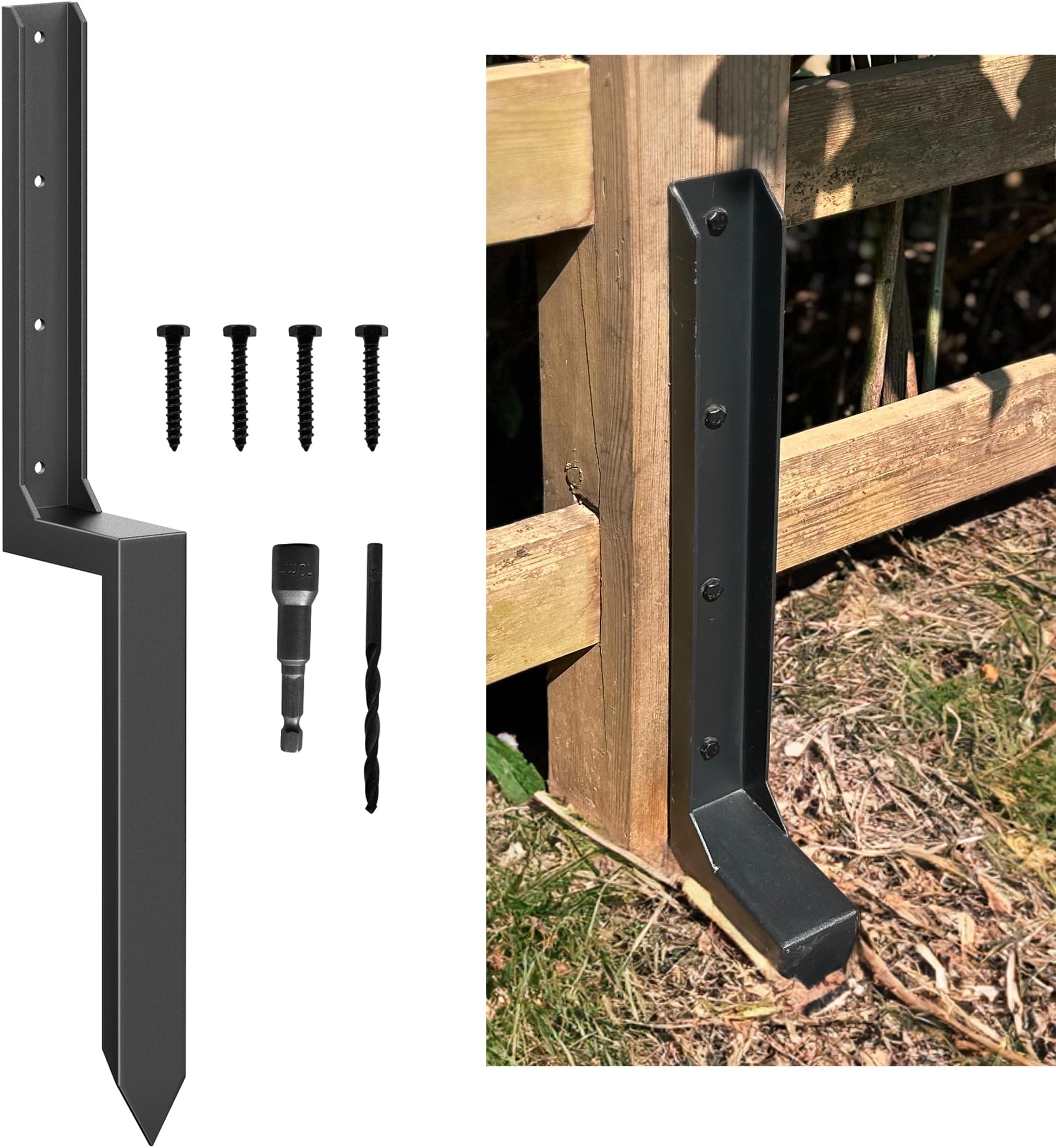 Fence Post Repair Kit - Thickened 11-Gauge Steel Anchor & Stake for Broken/Leaning 4x4/6x6 Wood Posts (Heavier at 5.47 lbs, 1-Pack)