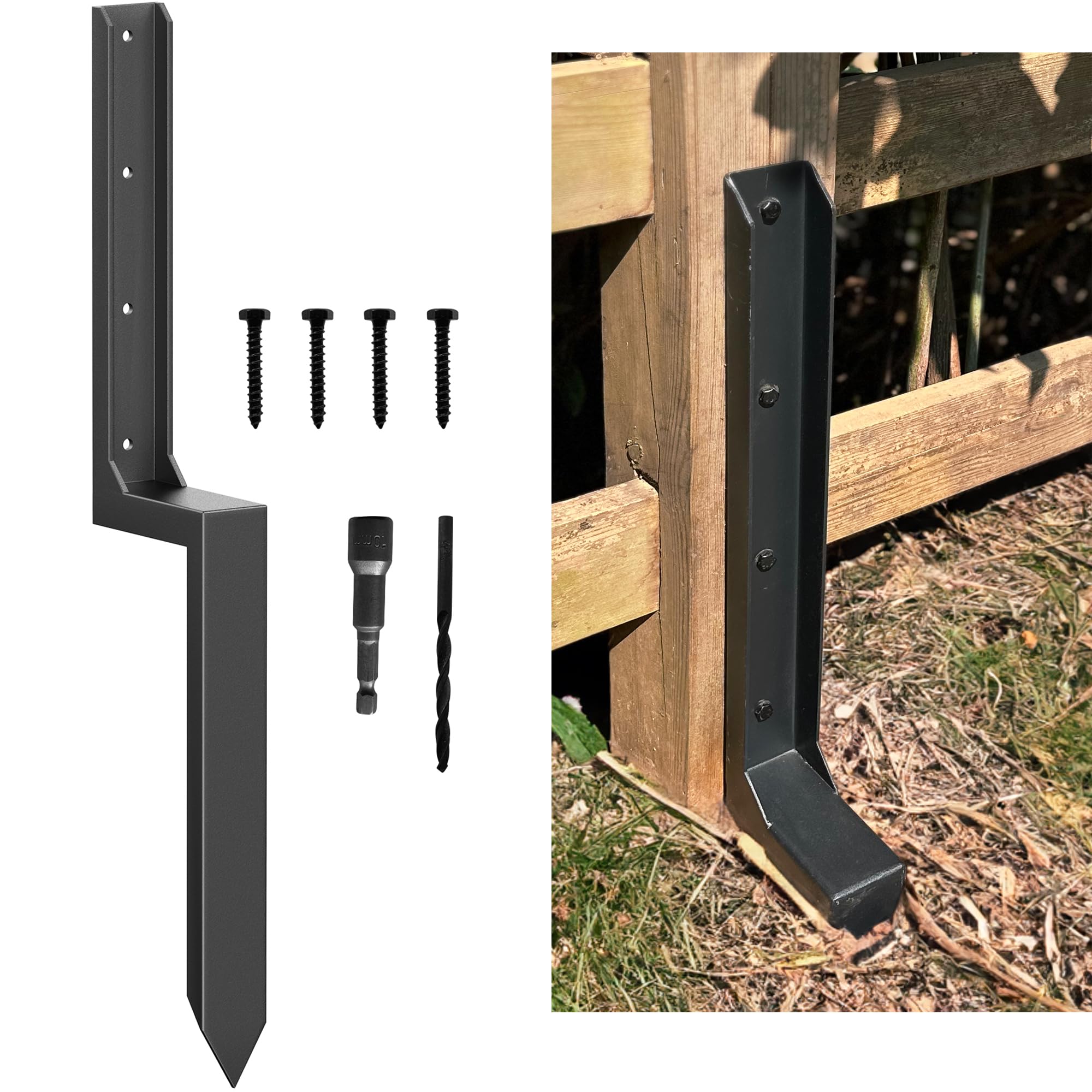AKINGKONG Fence Post Repair Kit - Thickened 11-Gauge Steel Anchor & Stake for Broken/Leaning 4x4/6x6 Wood Posts (Heavier 5.47 lb, 1-Pack)
