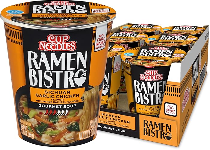 Nissin Cup Noodle Ramen Bistro, Sichuan Garlic Chicken, 3.1 Ounce (Pack of 6) - Garlic Chicken - 3.1 Ounce (Pack of 6)