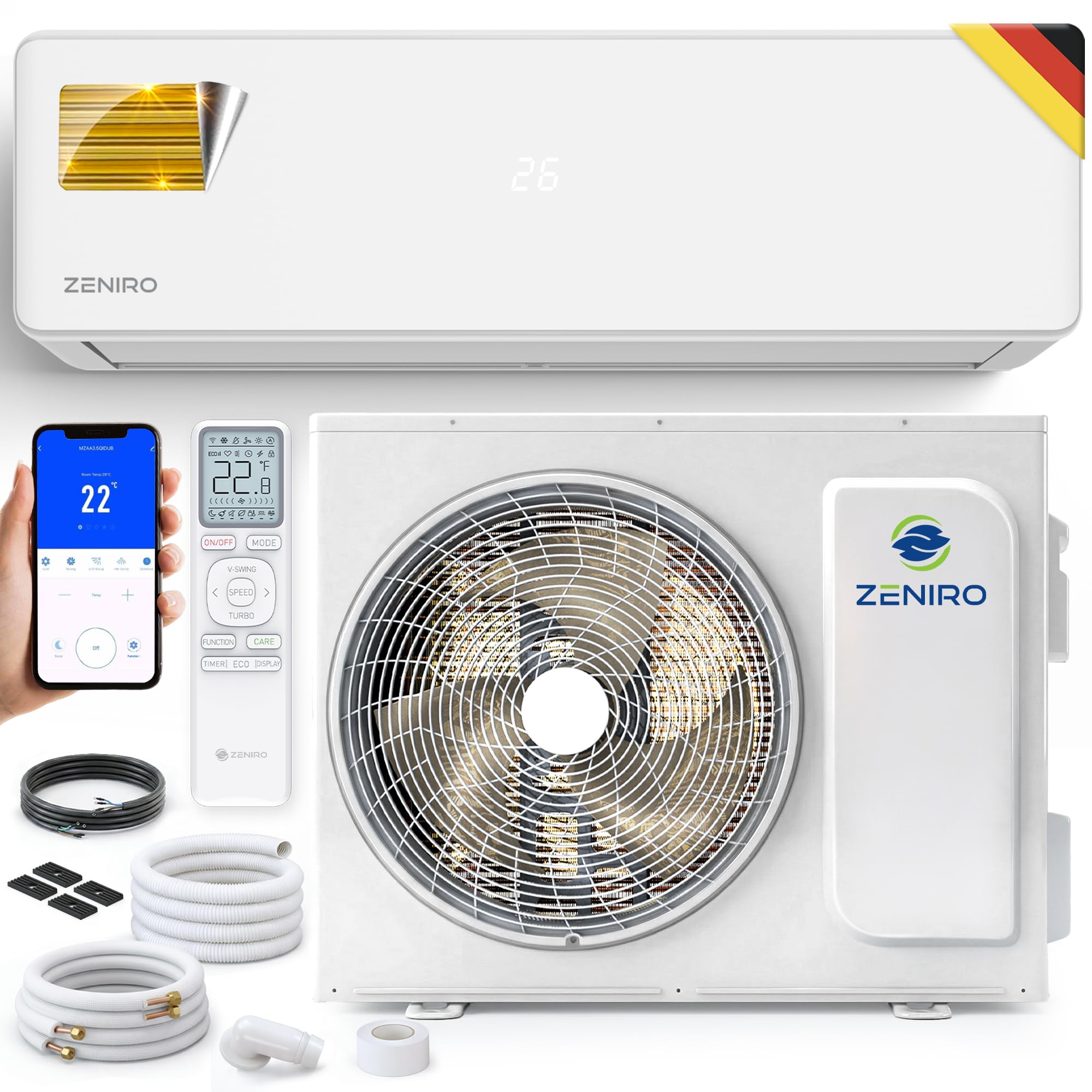 ZENIRO Klimaanlage Set Split - mit WiFi/App Funktion Klimagerät Kühlen A++/ Heiz