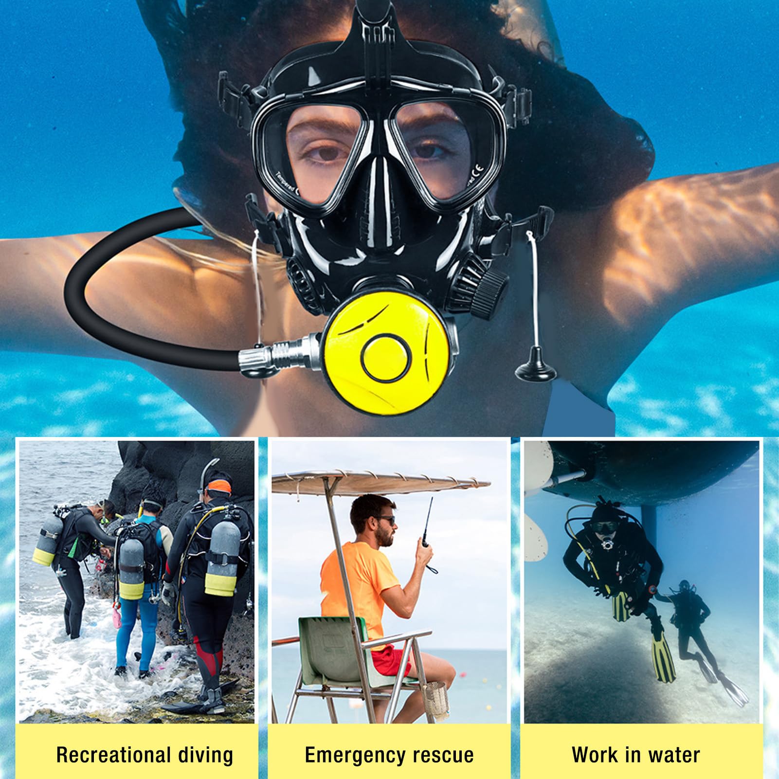 Jectse Equipo de Buceo con Tanque de Buceo, Mini Tanque de Buceo de 1 L con Máscara de Buceo de Cara Completa, de Buceo Portátil con Cilindro de Oxígeno de Buceo Pequeño con Soporte