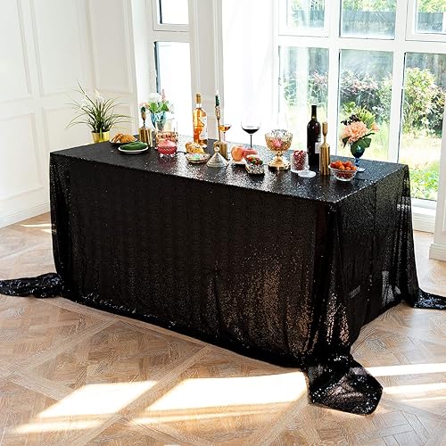 Miniatura 7 de Mantel de lentejuelas de 50 x 50 pulgadas, mantel negro brillante con purpurina brillante y secuencia metálica, para decoración de fiesta de