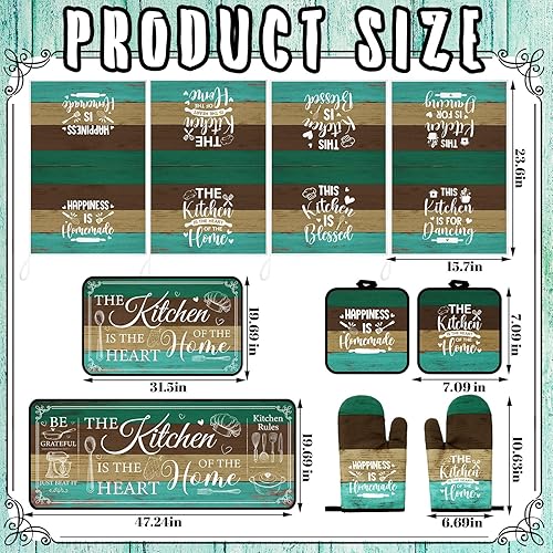 Miniatura 3 de Juego de 10 piezas de decoración y accesorios de cocina de granja navideña, 4 toallas de cocina, 2 soportes para ollas, 2 guantes de horno, 2