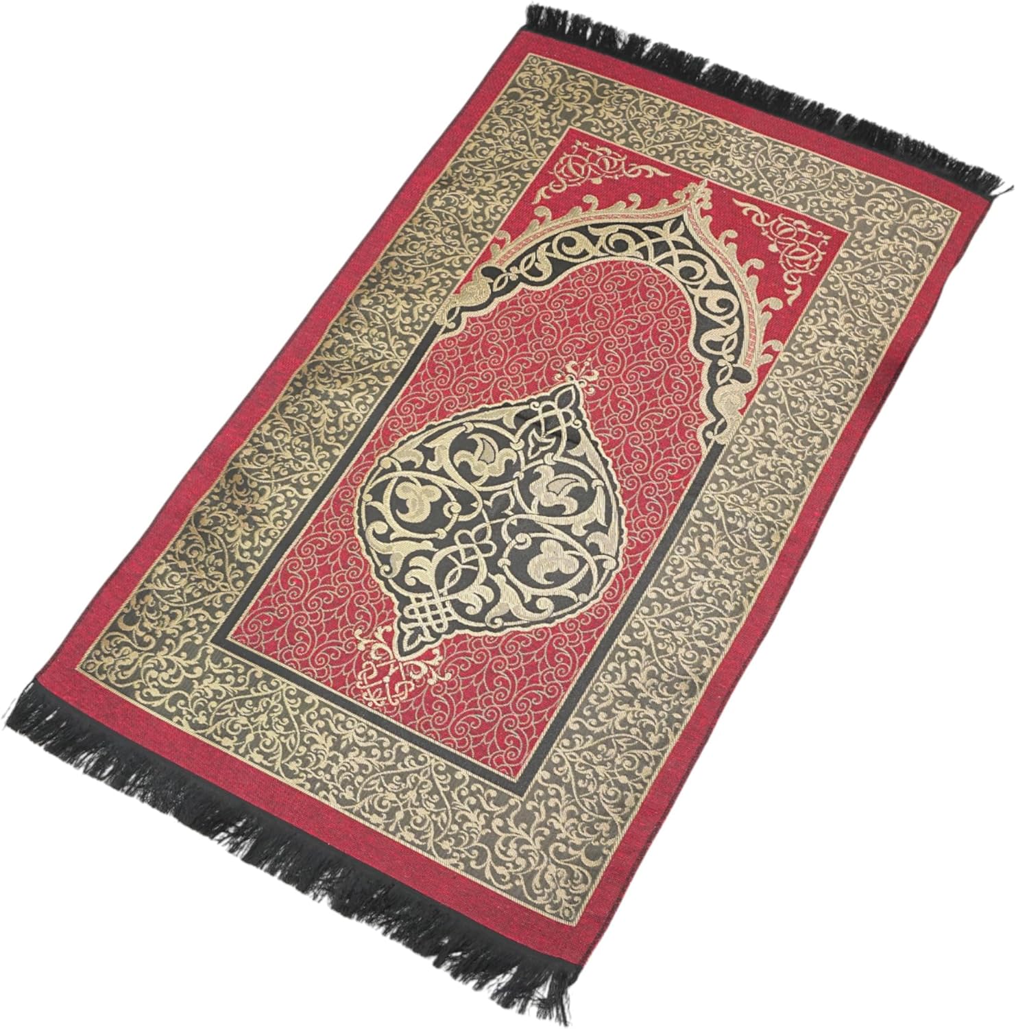 Modefa Islamic Gifts Prayer Mat | Thin Woven Praying Mat Muslim Prayer Rug | Muslim Gifts for Men Ramadan Gifts with Tesbih Prayer Beads | Ottoman Rug with Cylinder Gift Box Set Ramadan (Red)