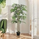 Outsunny 5FT Ensemble artificiel d'arbres de bambou 2, Faux plant avec 1095 Feuilles, Greenery Plant dans le pot de chambre de bébé pour intérieur, vert