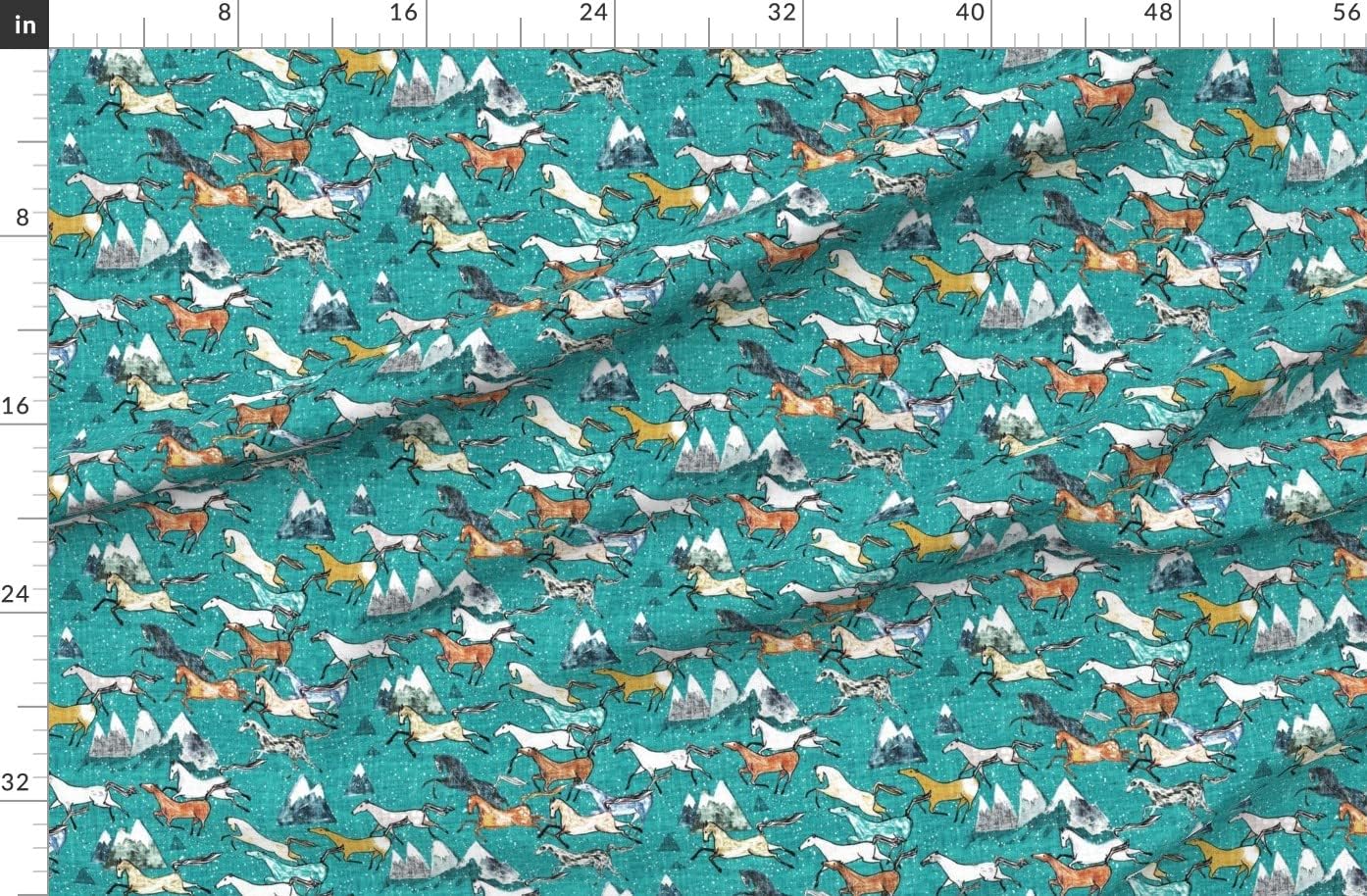 Spoonflower Fabric - Western Mountain Horse Cowboy Southwest Australia Printed on Organic Cotton Sateen Fabric by The Yard - Sewing Quilting Apparel Home Decor