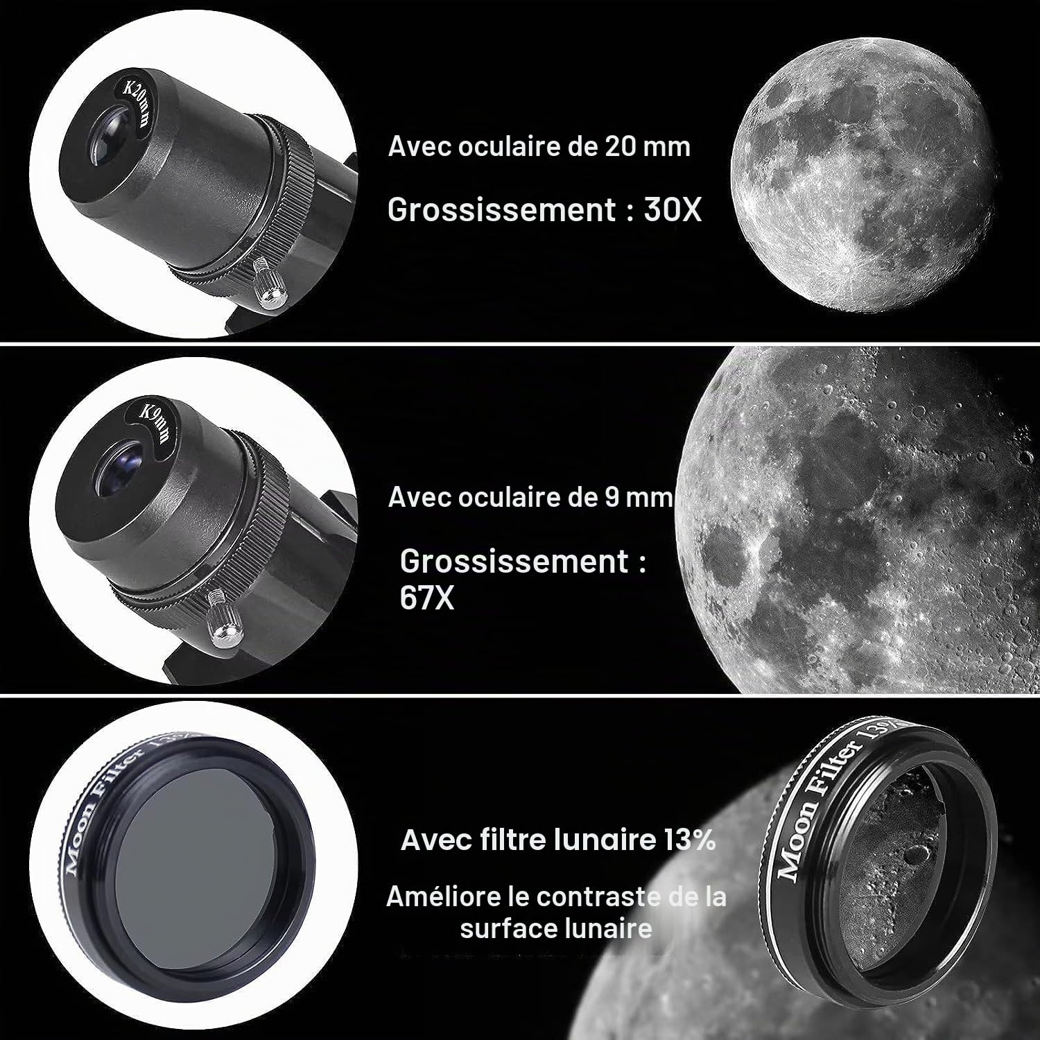 Télescope HD Haute Puissance, Ouverture de 80 mm, 600 mm, télescope réfractif astronomique pour Adultes et débutants - Objectif FMC - Monture AZ avec Adaptateur de trépied et Sac de Transport.