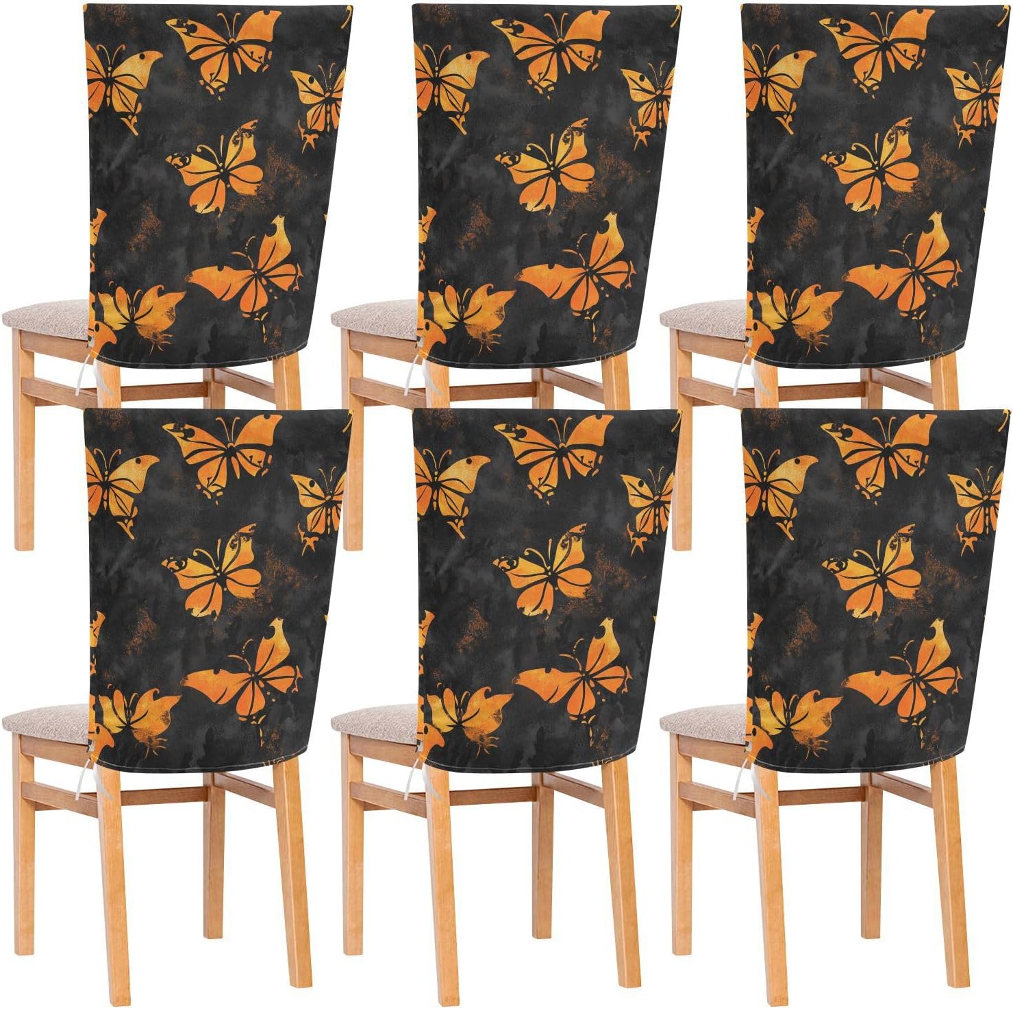 ALAZA Yellow Butterfly Chair Back Cover Set of 6, Washable Reusable Removable Chair Slipcovers Decorative Chair Cover for Home Kitchen Wedding Party