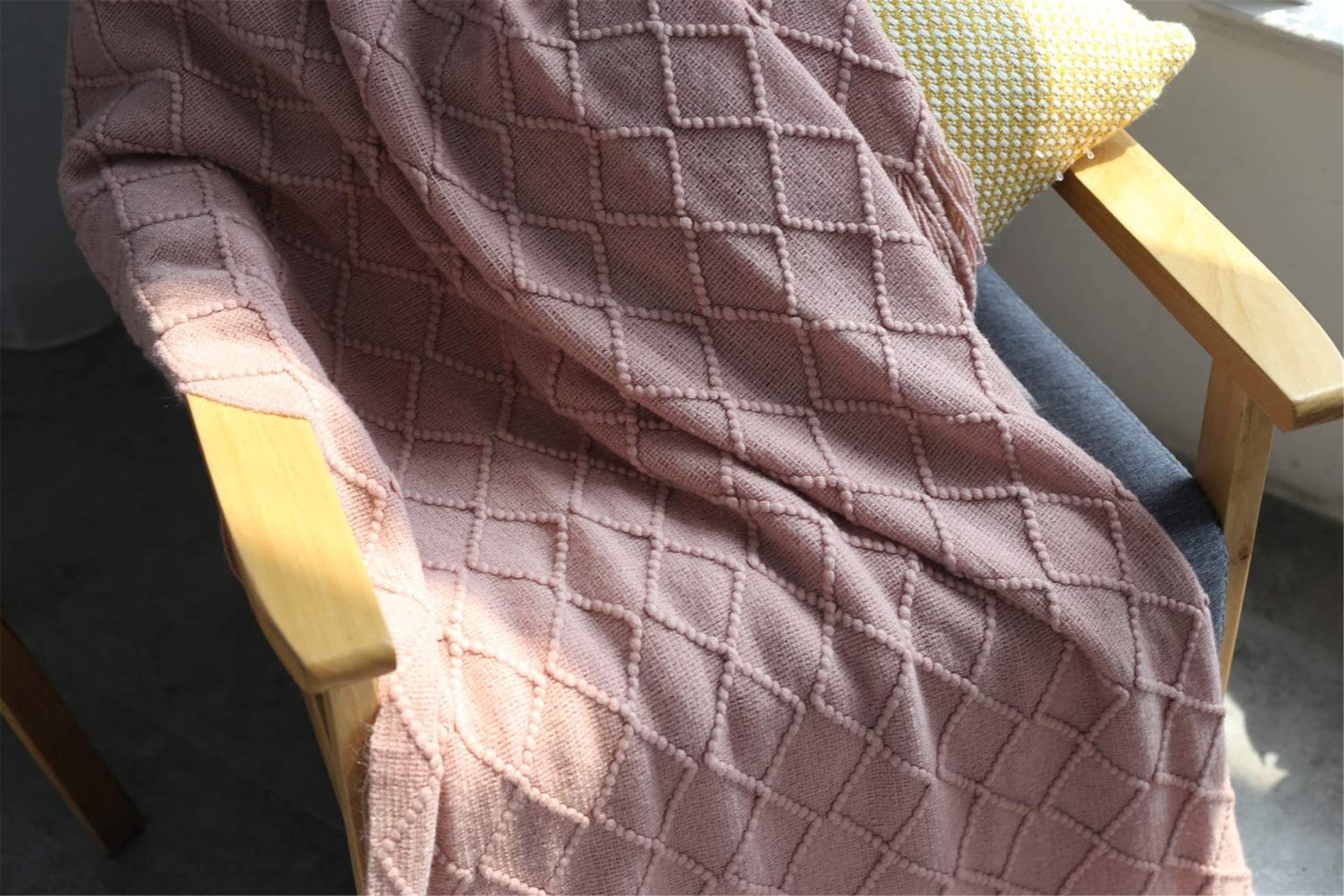 Hayisugar Sofa Blankets Tassel decor knitting Throw Blankets Soft Travel Fluffy for Bed Bedspread Throw Arm Chair Cover Blanket shawl reading blankets, Pink - Image 4