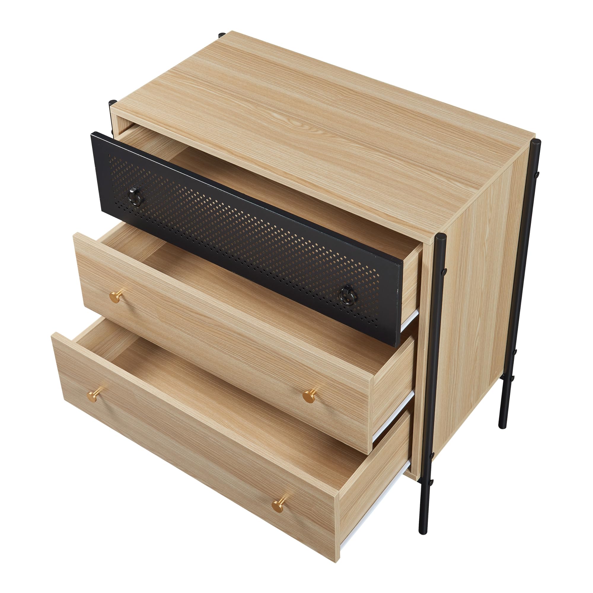 [en.casa] Cassettiera Comò con 3 Cassetti Ampi Mobile Organizzatore per Soggiorno Camera da Letto Mobile Contenitore 80 x 80 x 40 cm Effetto Rovere/Nero