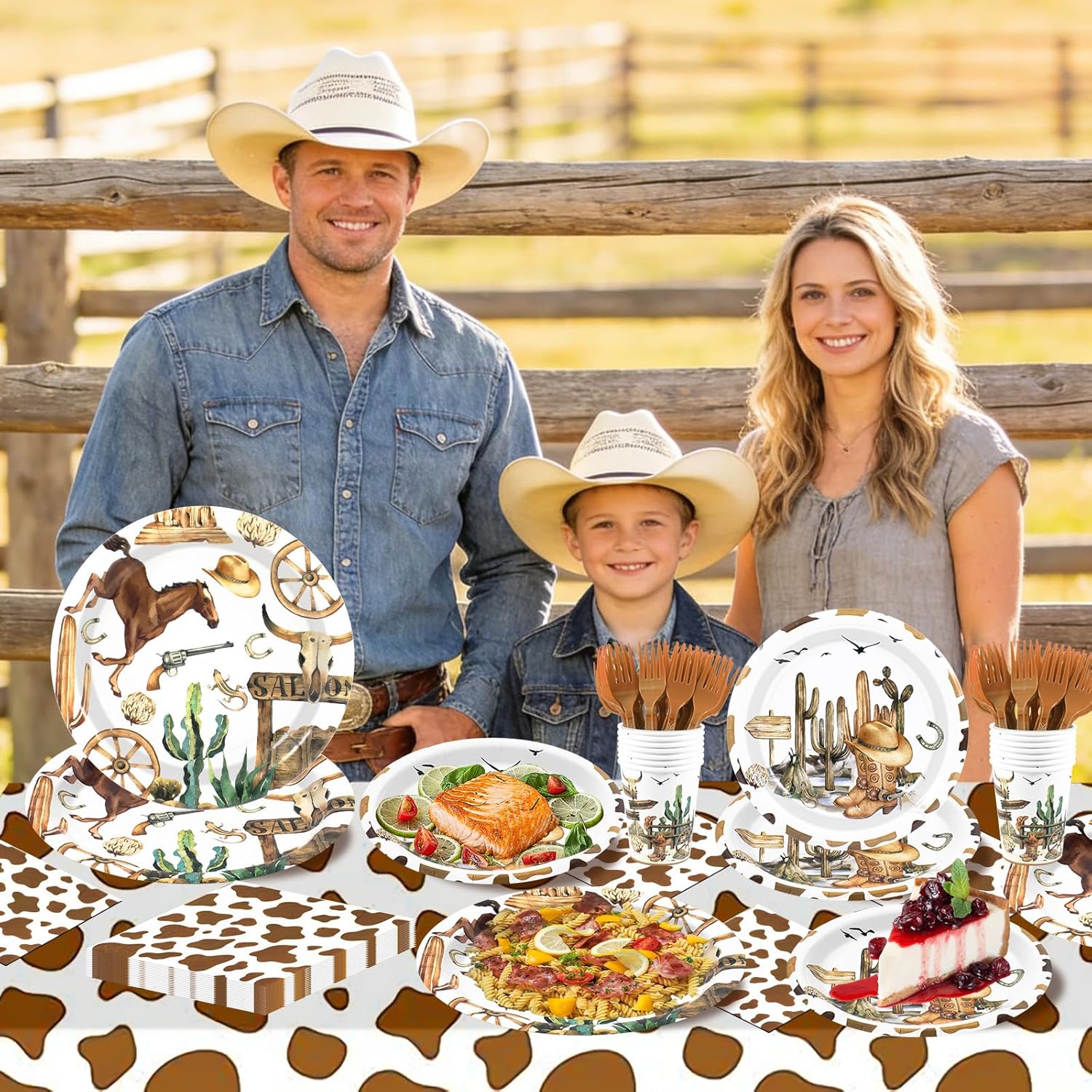151PCS Cowboy Party Decorations,Western Birthday Party Supplies Includes Paper Plates and Napkins Cups Forks Tablecloths,for Wild West Rodeo Birthday Baby Shower Decorations,Serve 30 Guests