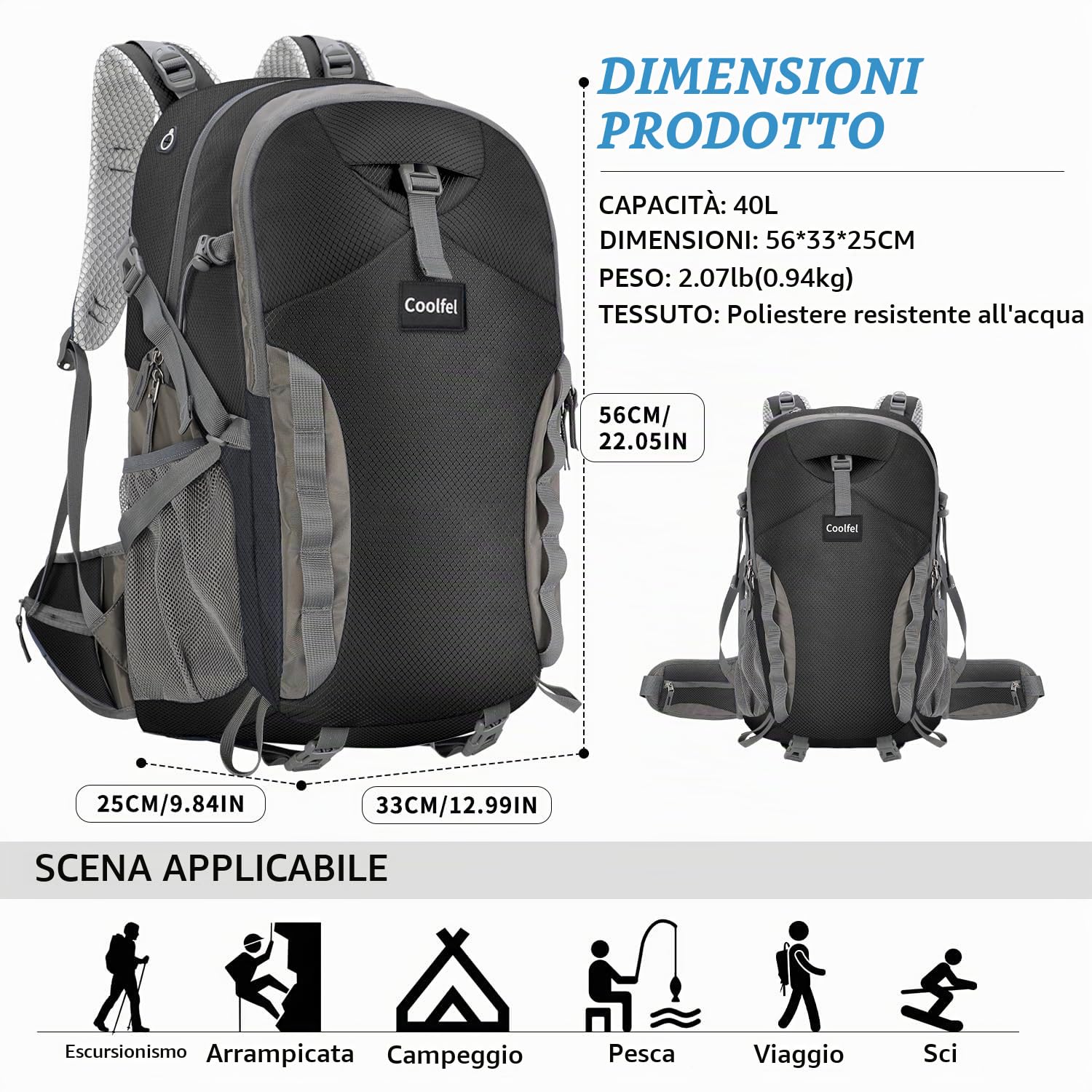 Zaino Trekking 40L, Ultraleggero Impermeabile Zaino da Viaggio con Copertura Antipioggia per Escursione Escursionismo Campeggio, Uomo e Donna