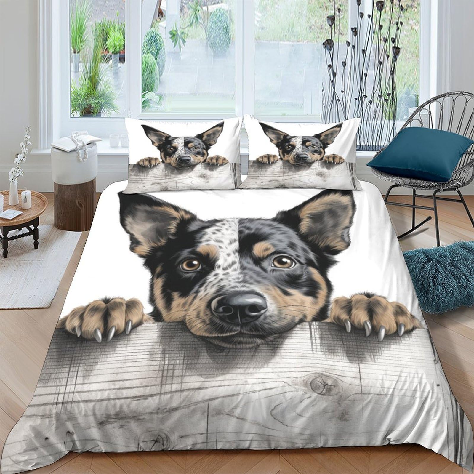 Linge de lit bouvier australien, housse couette 200x200 et taies zippées