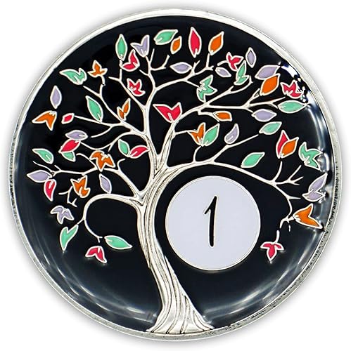 Miniatura 2 de Chip de sobriedad de 1 año  Medallón de ficha de moneda AA del árbol de la vida con aniversario de recuperación que brilla en la oscuridad