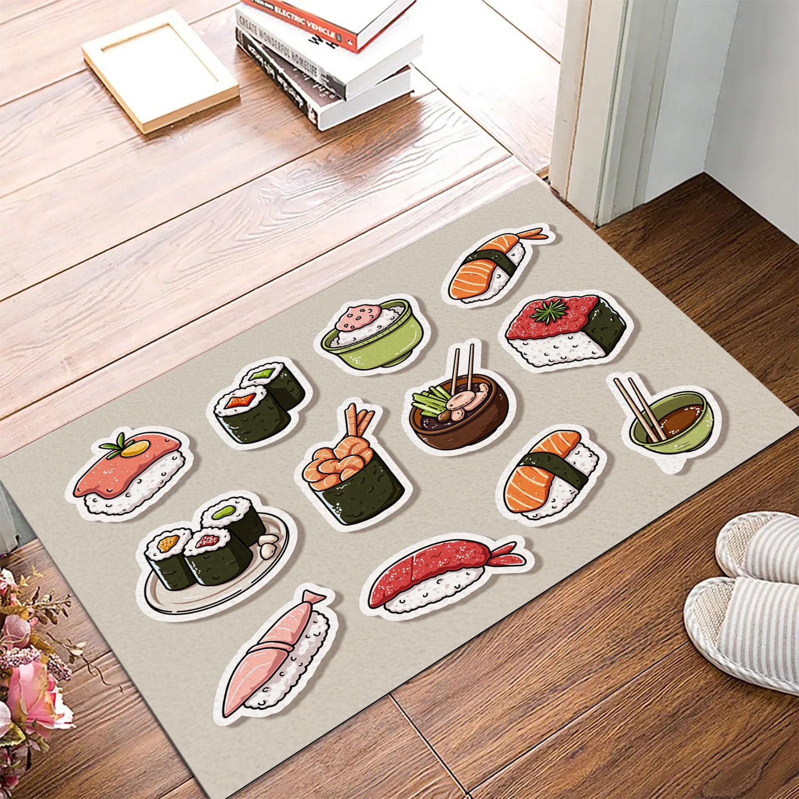 Paillasson lavable en machine 50x80 et antidérapant motif sushis