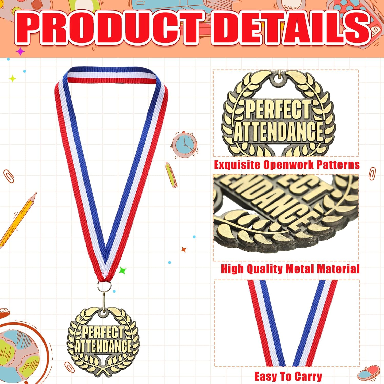 Kenning 2'' Gold Award Medals Bulk Winner Medals with Neck Ribbons Metal Trophy Award Prize Gift for Tournaments Participation Competitions Party