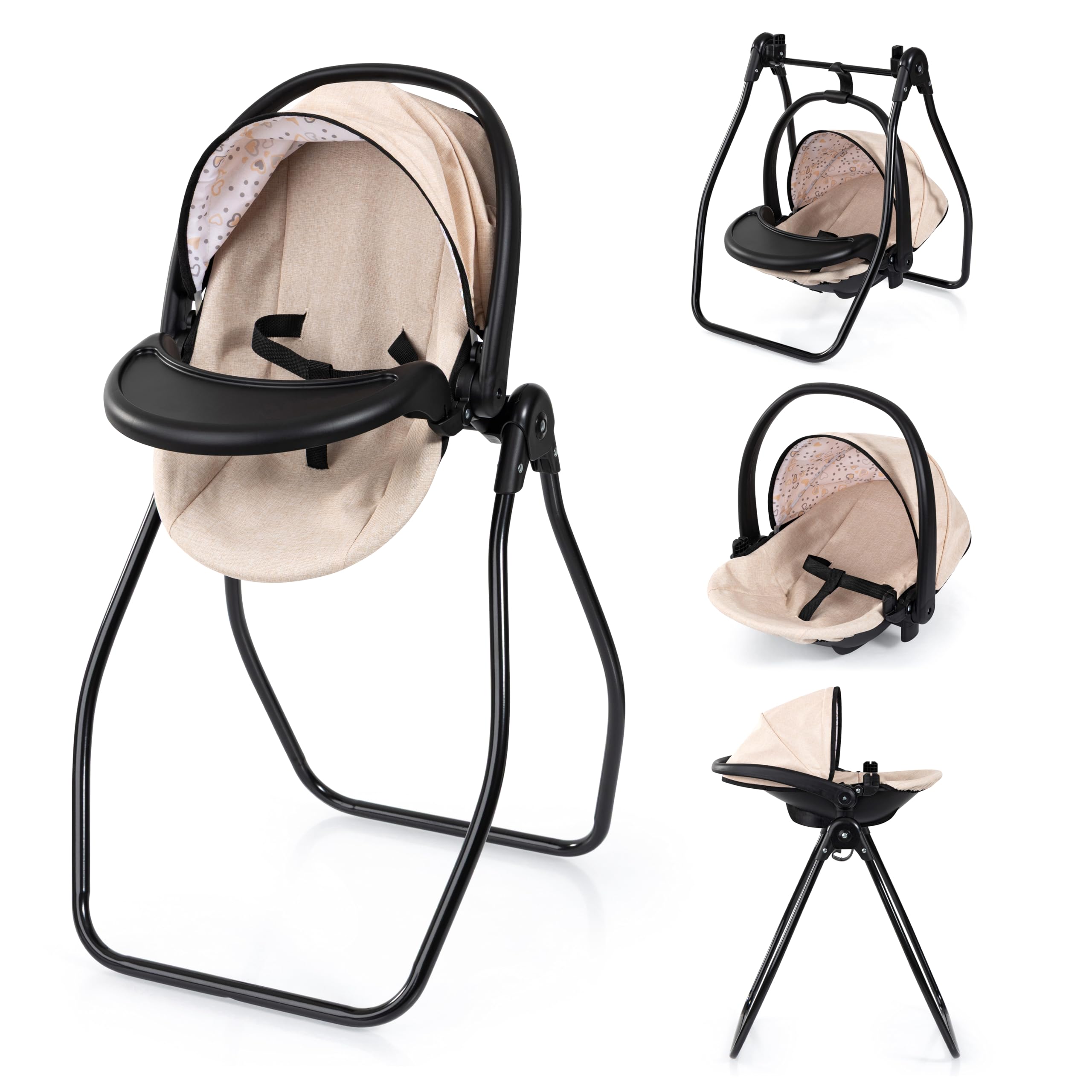 Bayer Design Accesorios para muñecos Set 4 en 1, Trona, portabebés | cama y columpio para muñecas, múltiples juegos de rol, a partir de 3 años