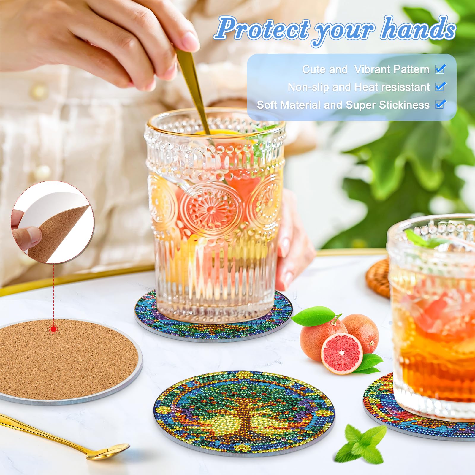 MOGTAA 8Pcs Diamond Art Coasters with Holder - Image 3