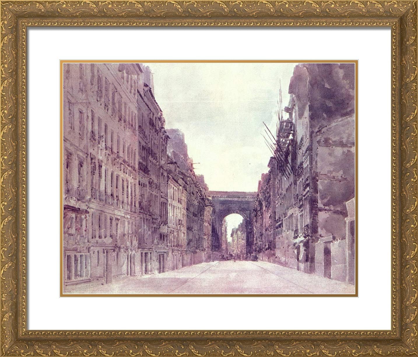ArtDirect Girtin, Thomas 23x20 Gold Ornate Framed Art Print with Double Matting Titled: Rue St. Denis in Paris