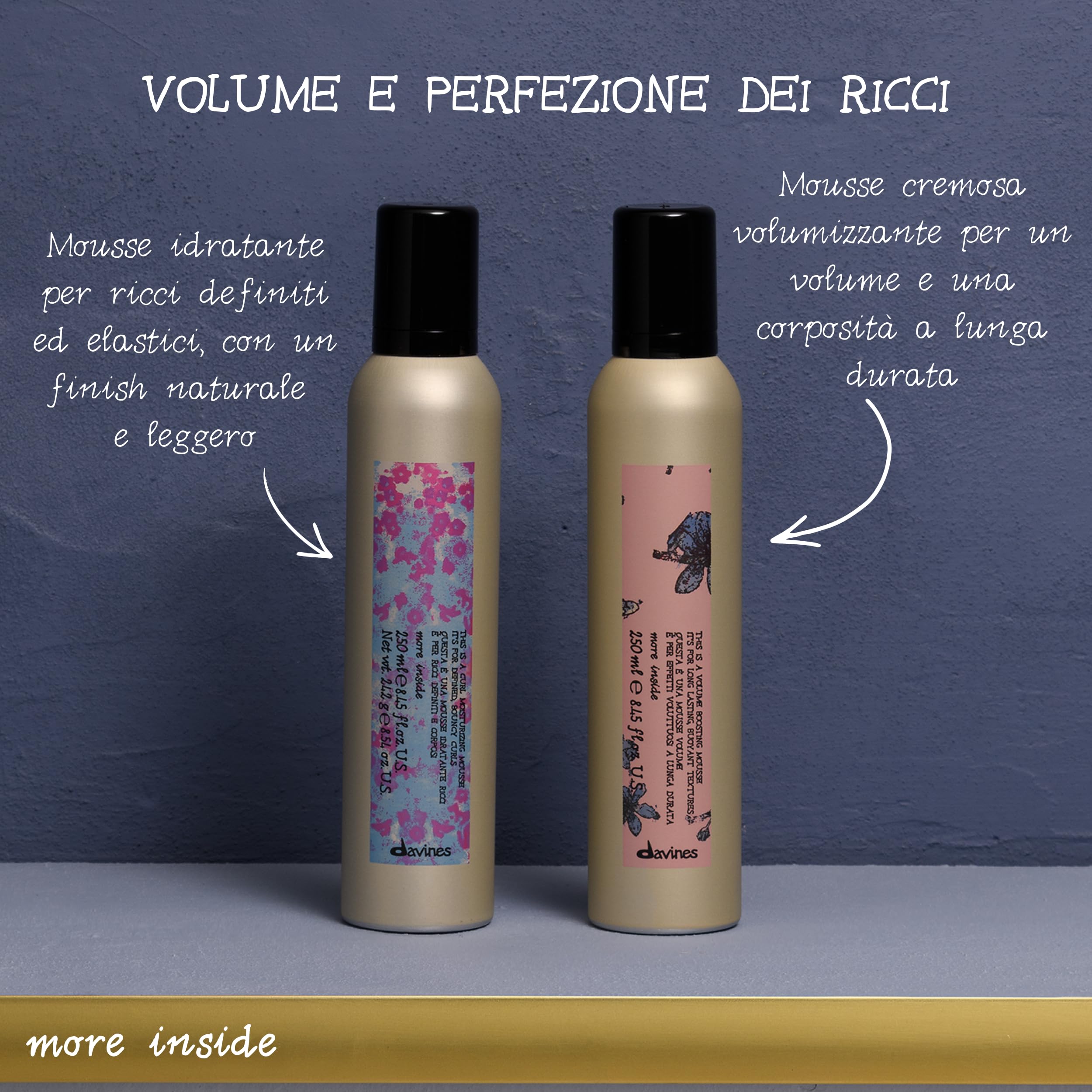 Davines MORE INSIDE Questa è una Mousse Volume - Mousse volumizzante a lunga durata - Dona un effetto corporizzante naturale - 250 ml