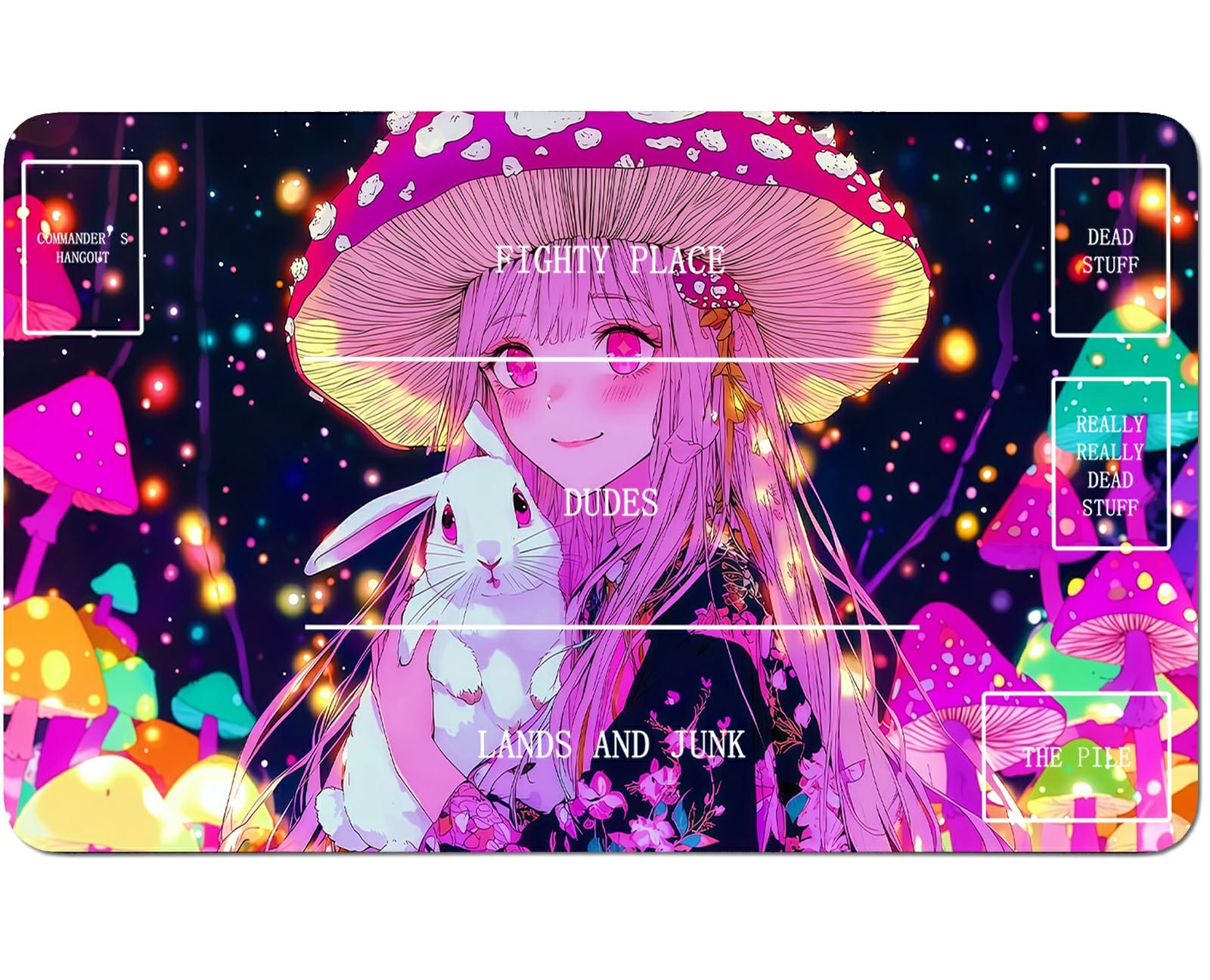 RWUTYTIUL Mushroom Girl for TCG Playmat 24 X 14 Inch with Play Zones, Stitched Card Game Mat for Commander Board MTG RPG CCG Desktop Tablet Mouse Pad for Enthusiasts Playing Accessories — image 1