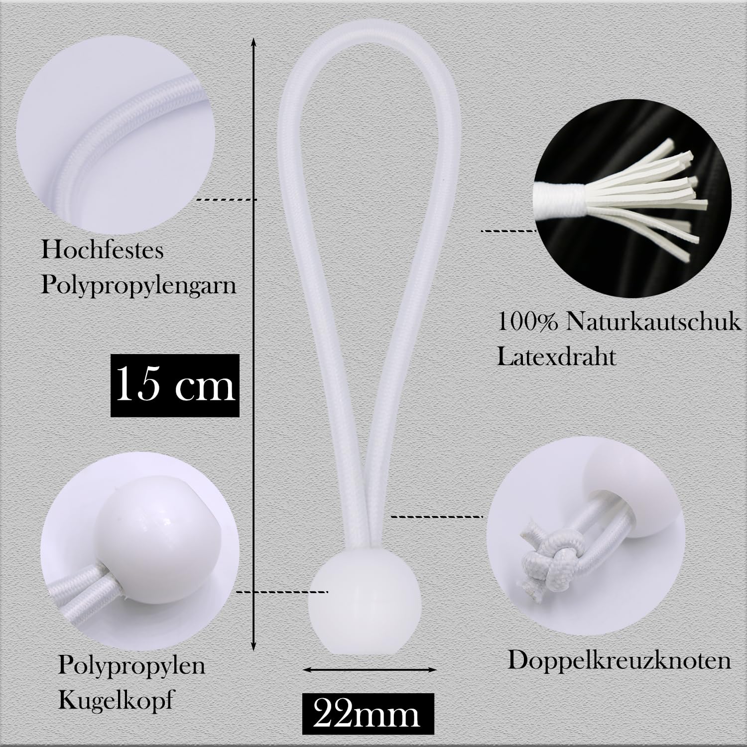 BYZANDQI Bungee Cord with Balls, 12Pcs 6 Inch White Bungee Ball Cords - Image 2
