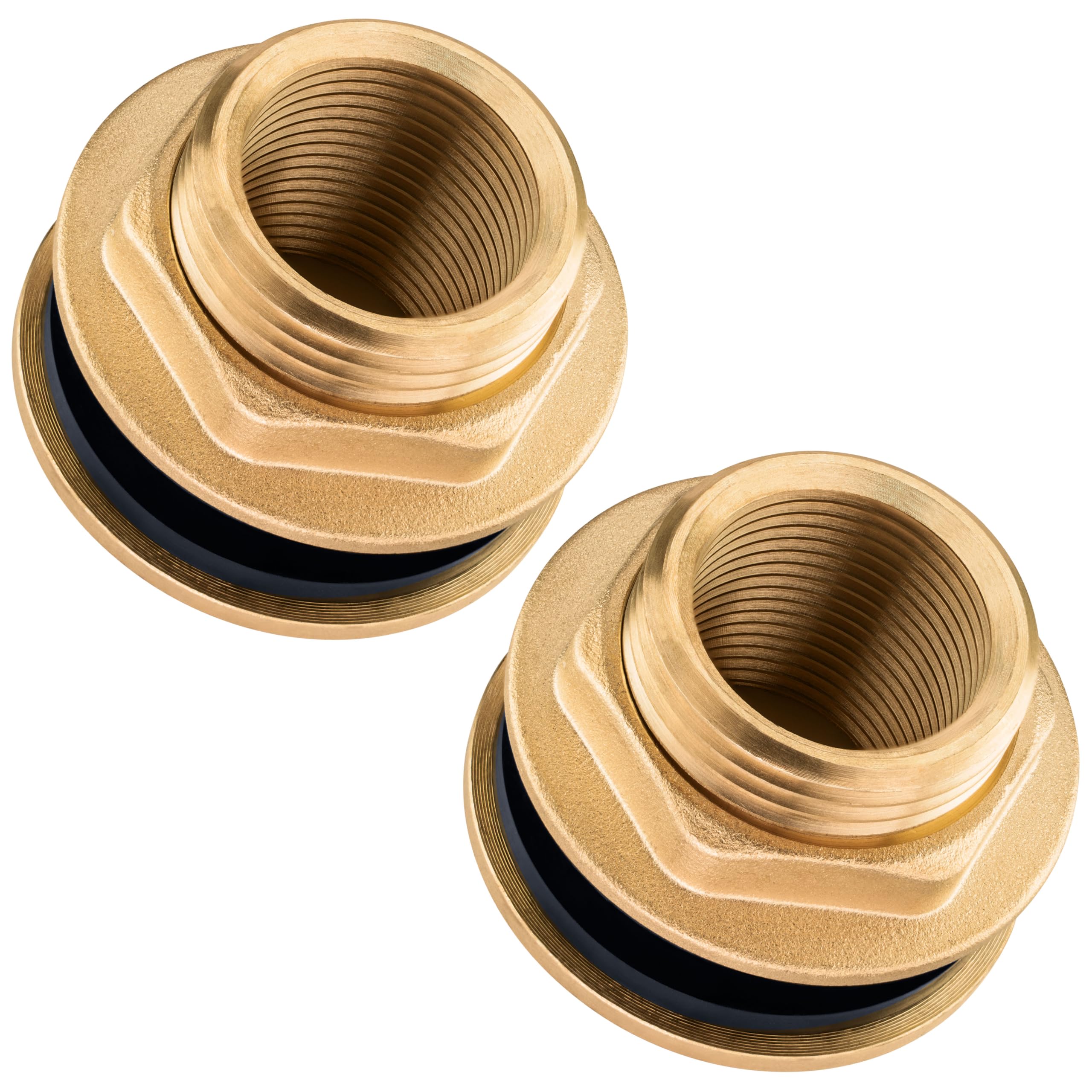 Poppstar 2X Rain Barrel Connector, 3-piece, Barrel Connector 1 inch (30 mm) Internal Thread, Brass, Seal Included